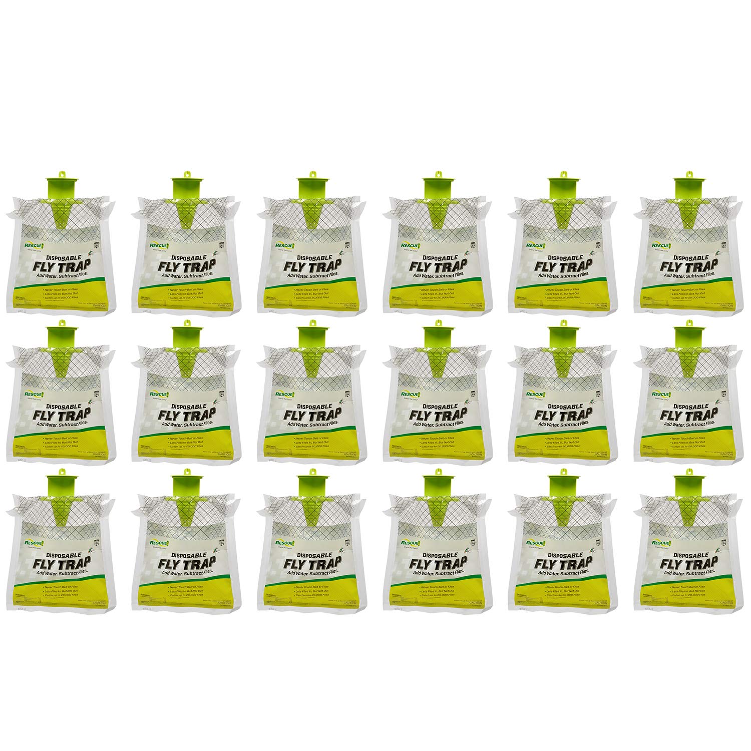 RESCUE! Outdoor Disposable Hanging Fly Trap - 18 Pack | Fly Control for Patio, Garden & Backyard | Non-Toxic Fly Catcher for Outdoor Use