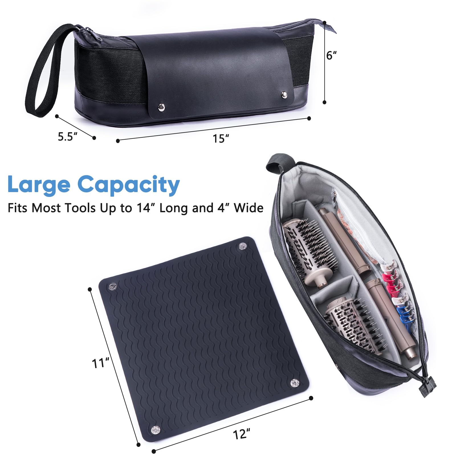 2-in-1 Heat Resistant Travel Bag for Hair Tools | Portable Organizer for Curling Irons, Flat Irons, Hair Dryers & Accessories | Perfect for Salon Professionals & Travel | Durable Hot Tools Storage Case with Removable Heat Mat