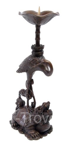 Elegant Bronze Longevity Crane Candle Holders - Set of 2 - Feng Shui Home Decor for Living Room, Bedroom & Wedding Centerpieces