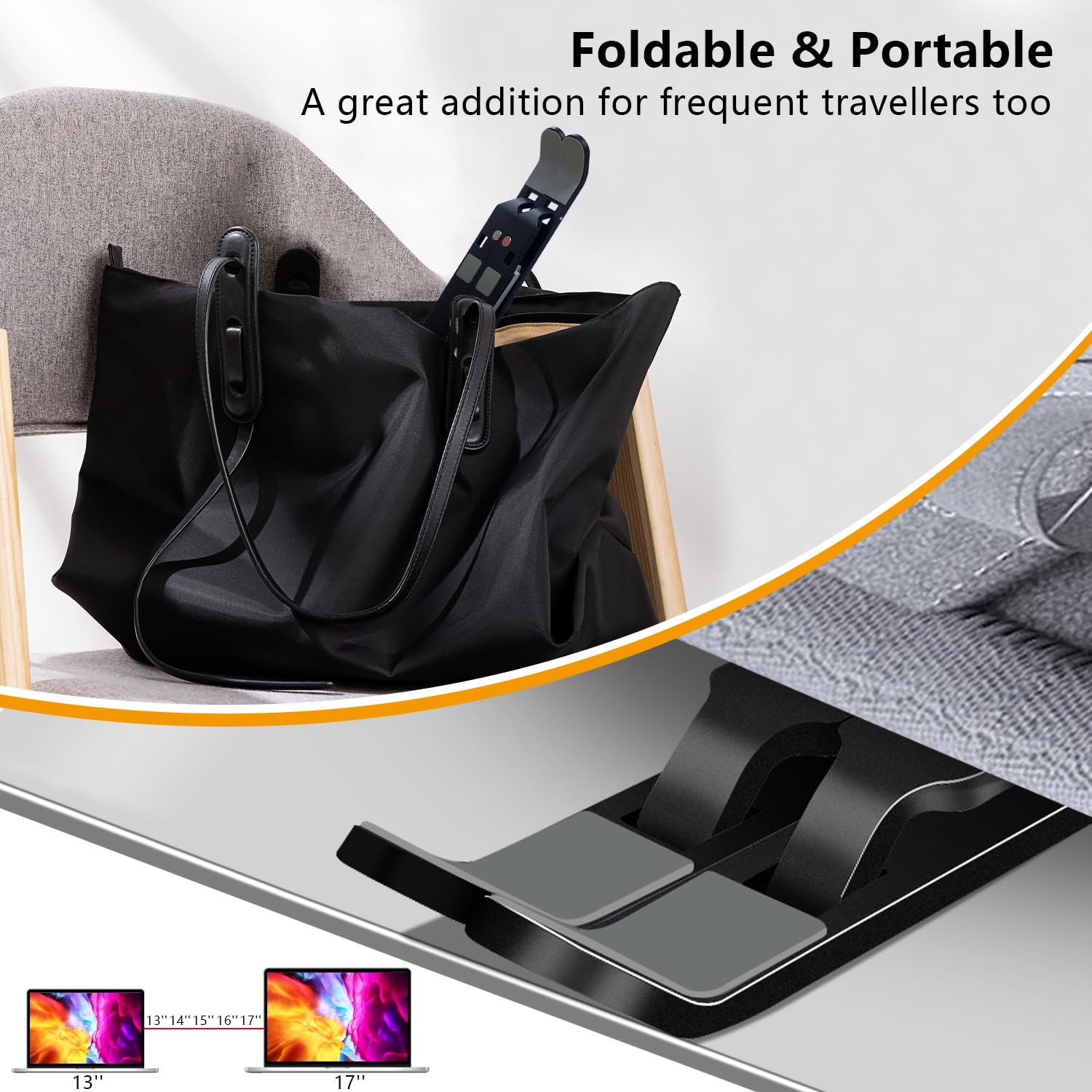 Adjustable Aluminum Foldable Laptop Stand - Portable Computer & Tablet Holder Riser for MacBook Air Pro, Lenovo, HP, Dell, 10-15.6” Devices, Black - Perfect for Home Office, Gaming, and Ergonomic Work Setup