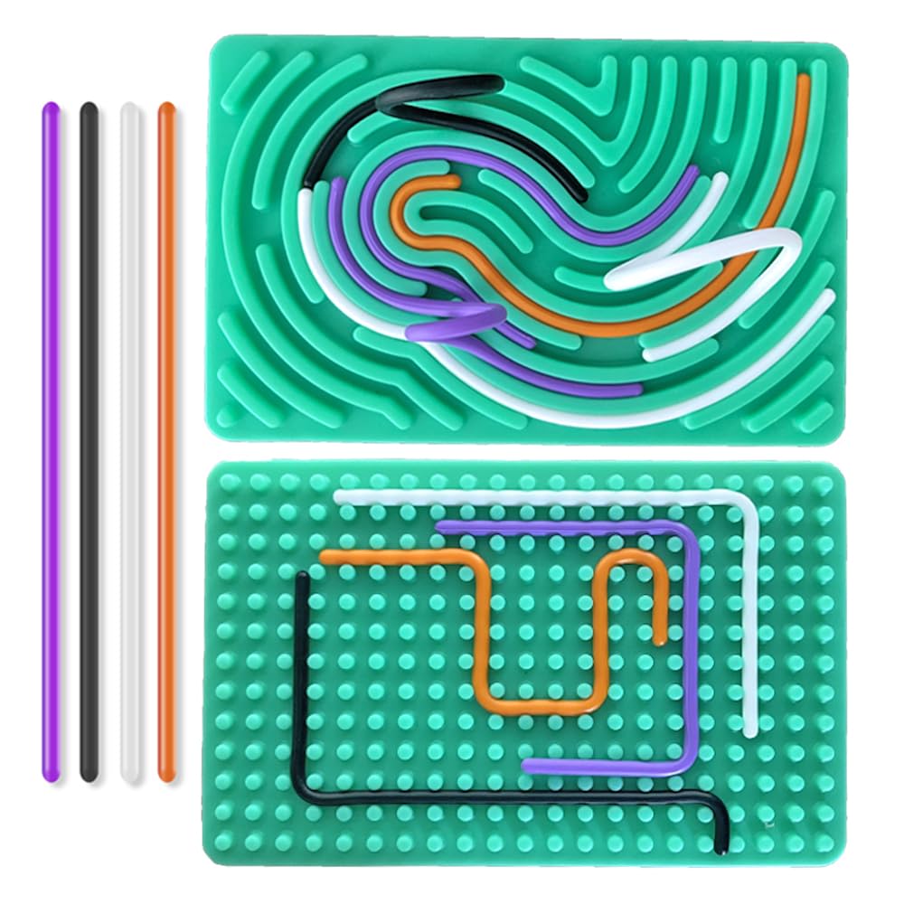 Sensory Fidget Board for Kids & Adults - Double-Sided Silicone Stress Relief Toy for Anxiety, ADHD, Autism - Includes Travel Bag & 20 Strings (Green) - Perfect for Home, Office, School & Travel Use