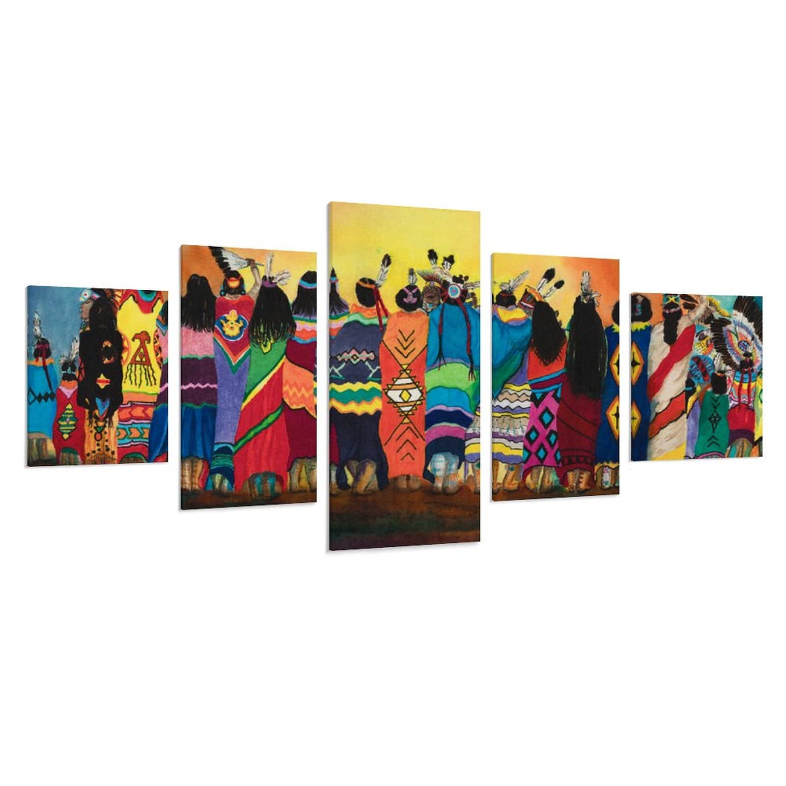 5 Pieces The End of The World - Native American Indian Chiefs Canvas Wall Art Prints, Western Decor Paintings for Living Room, Bedroom & Office (Large Size) | Perfect for Western Theme Home Decor, Cowboy Style Interior Design