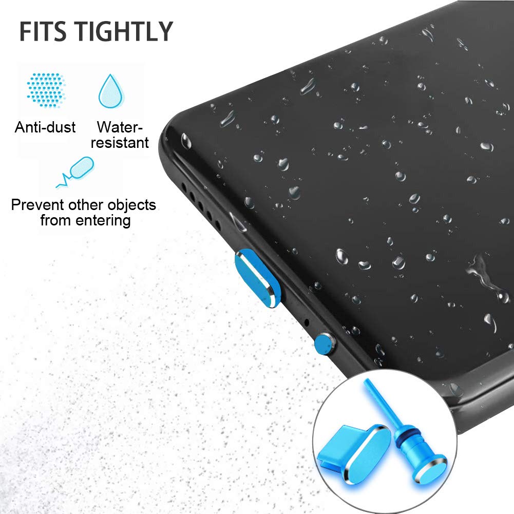 Premium Metal USB-C Port Dust Cover Plug & SIM Ejector Tool - Anti-Dust Protector for Samsung Galaxy S24/S23/S22/S21, iPhone 15/14, Laptops & Smartphones (Blue) - Perfect for Travel, Office & Home Use to Keep Charging Ports Clean