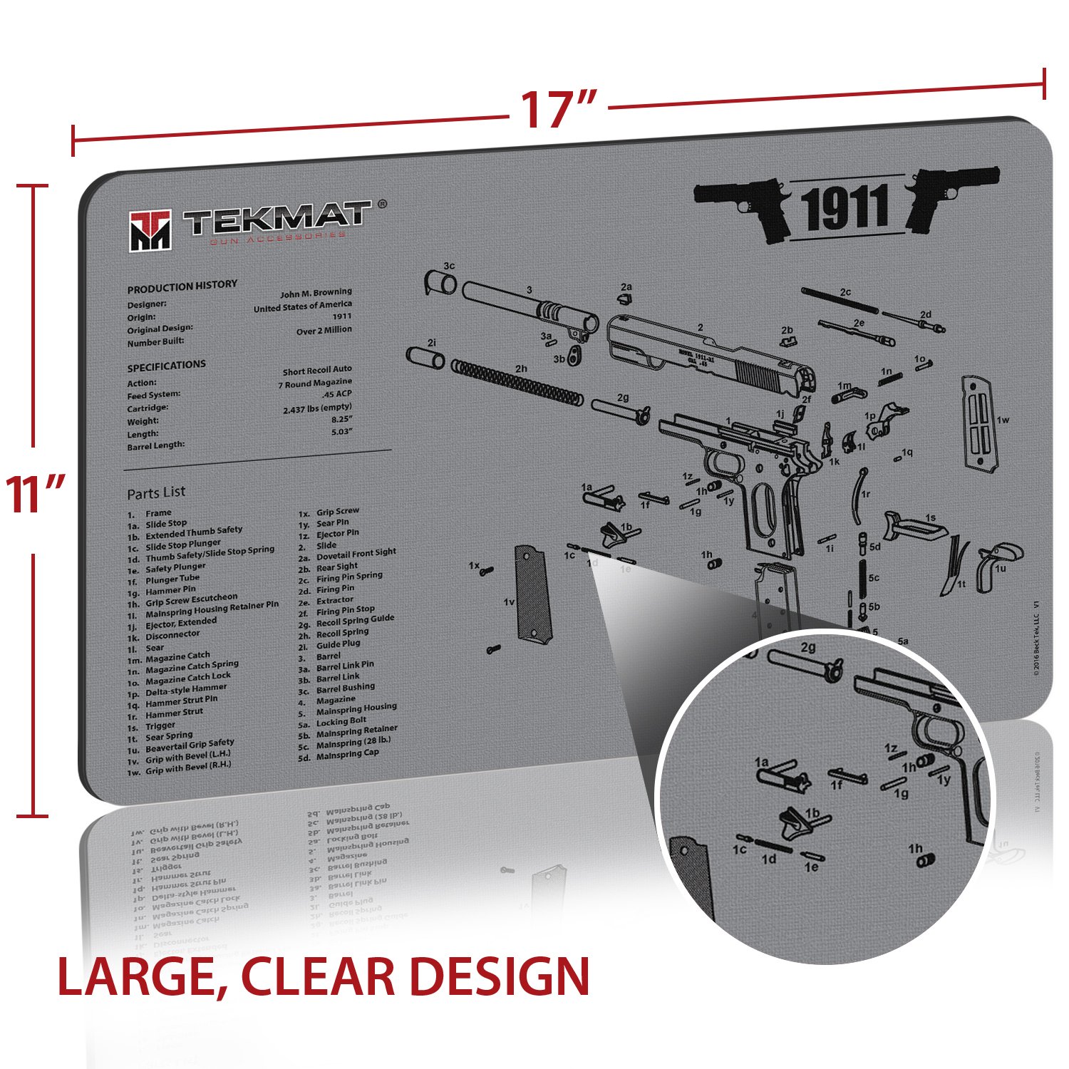 TekMat Gun Cleaning Mat for 1911 Pistols - Non-Slip Work Surface for Firearm Maintenance & Gun Accessories Organization | Perfect for Shooting Range, Home Gunsmithing & Tactical Gear Storage