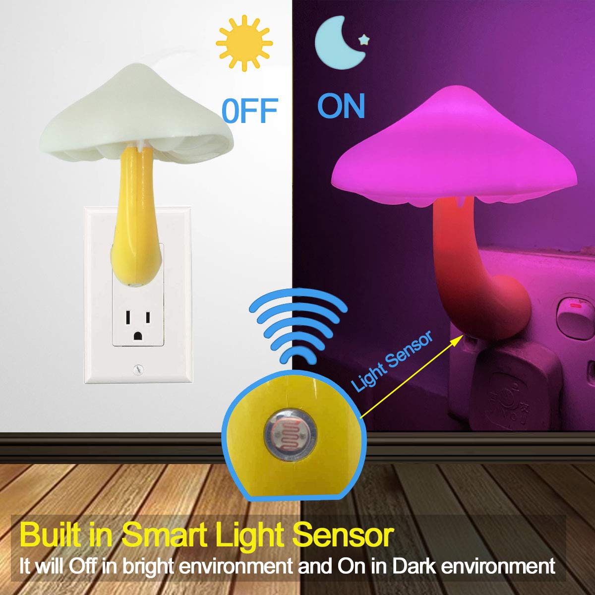 UTLK 3 Pack Plug-in LED Mushroom Night Light with Dusk to Dawn Sensor - Cute Wall Plug Nightlight for Kids & Baby Nursery - 7 Color Changing Mood Lighting for Bedroom, Hallway & Bathroom Safety
