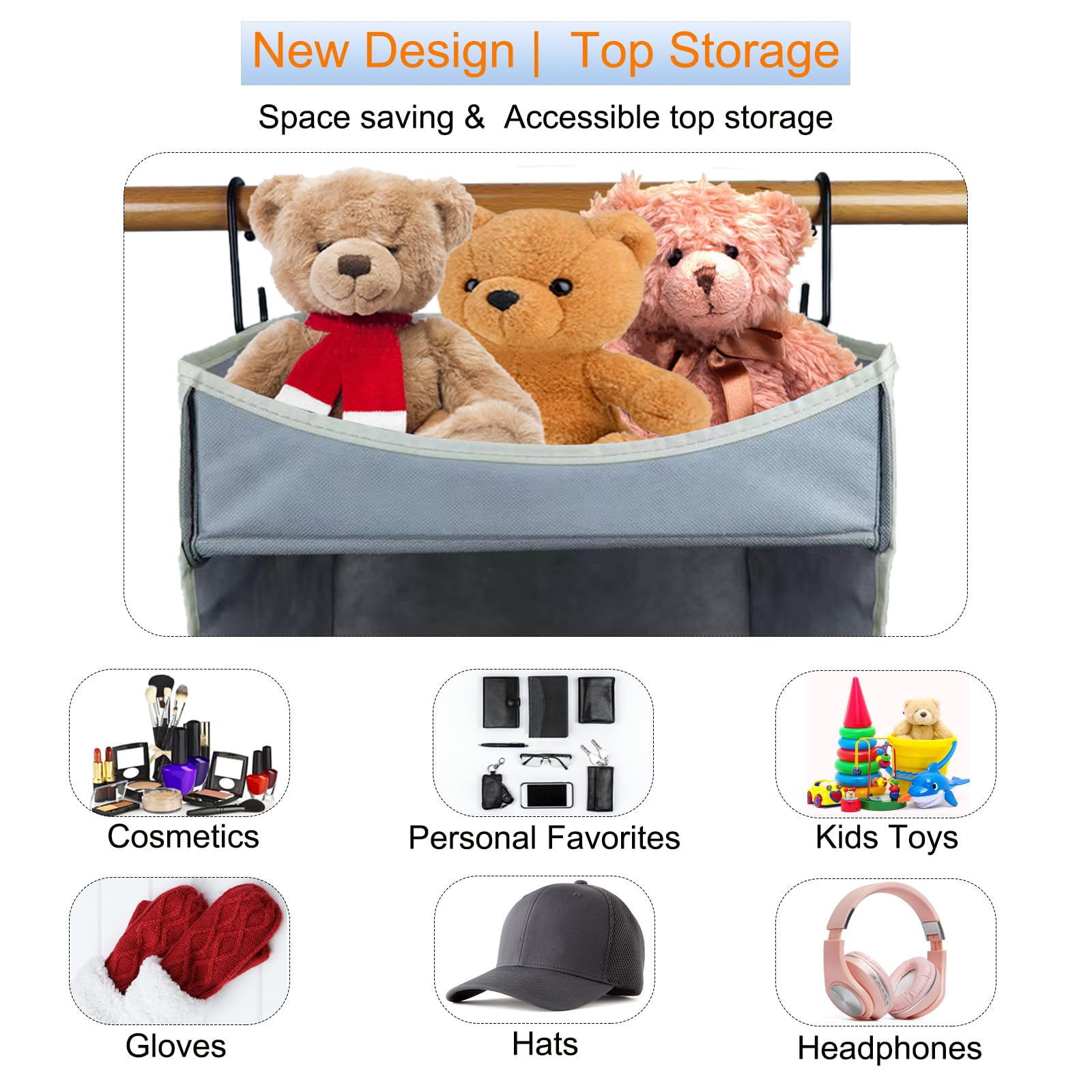 6-Tier Foldable Hanging Closet Organizer with 6 Side Pockets - Space Saving Storage for Clothes, Shoes, Hats & Toys (Grey) - Perfect for Bedroom, Closet & Dorm Organization