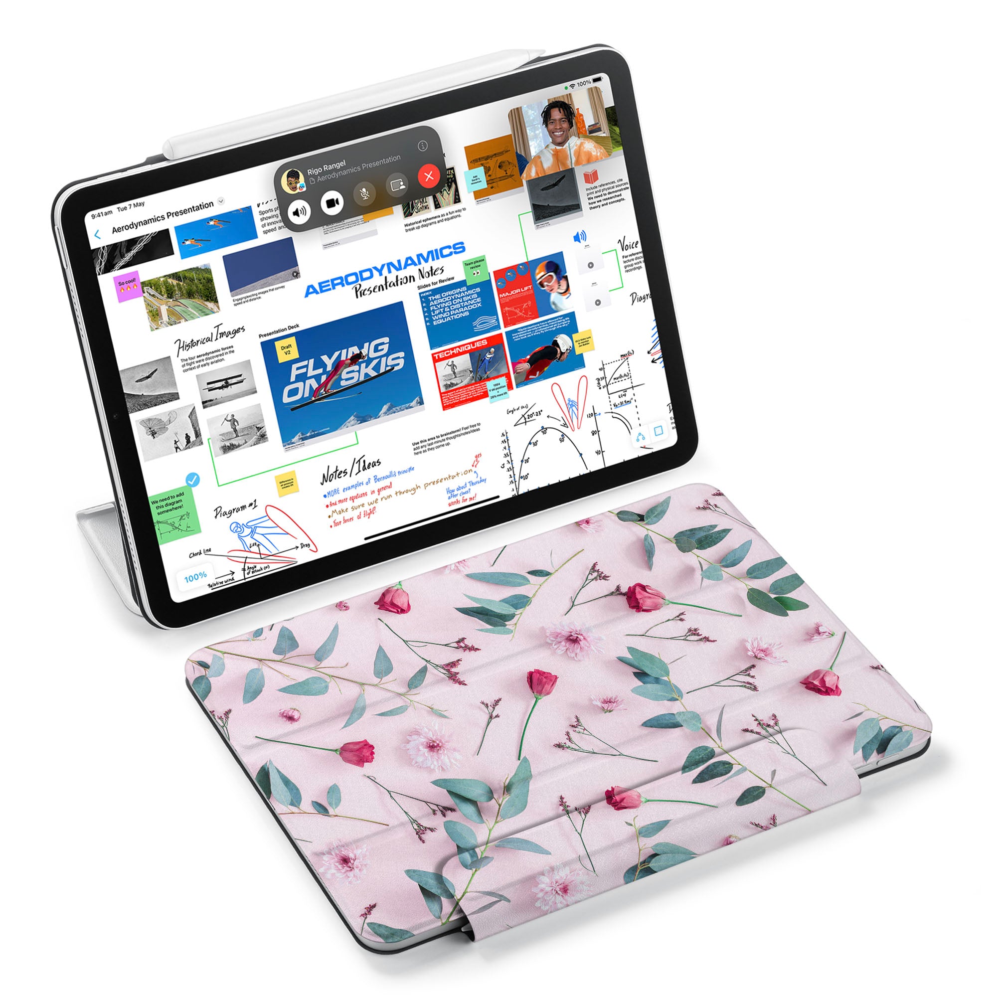 SlimFit iPad Case with Flat Flower Design - Ultra Thin Lightweight Protective Cover for iPad Air/Pro, Perfect for Work, Travel & Everyday Use