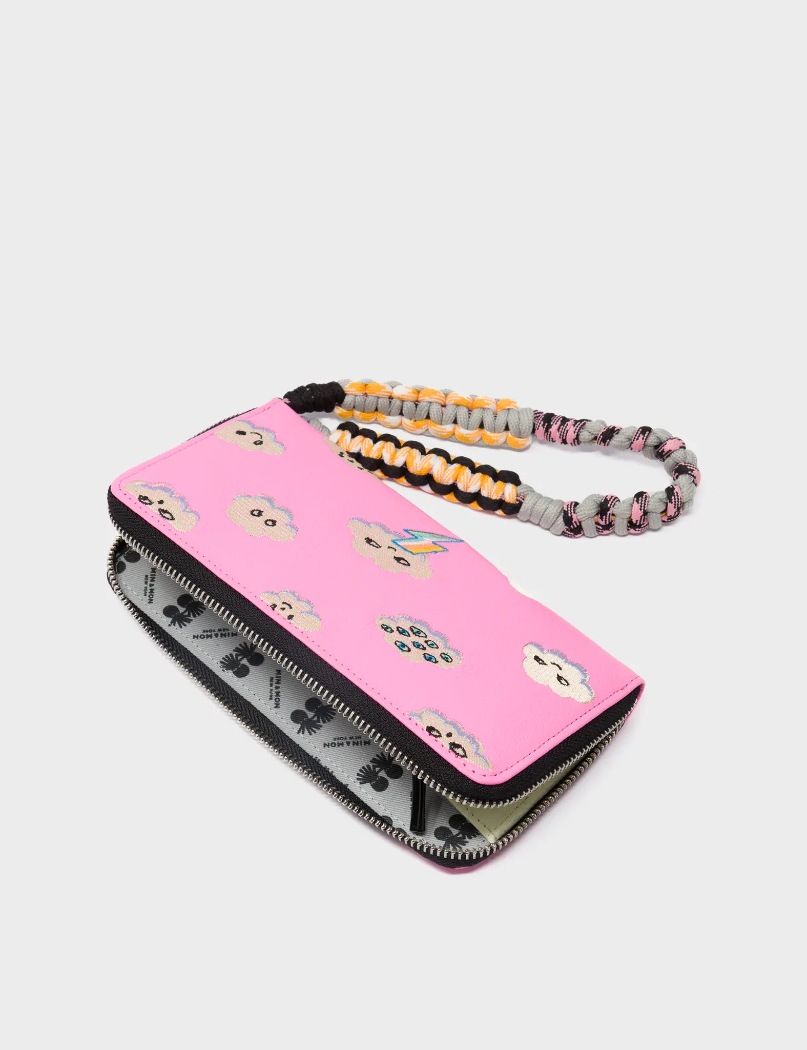 Francis Bubblegum Pink Leather Wallet with Happy Clouds Embroidery - Stylish & Durable Women's Wallet for Everyday Use, Travel & Gift Giving
