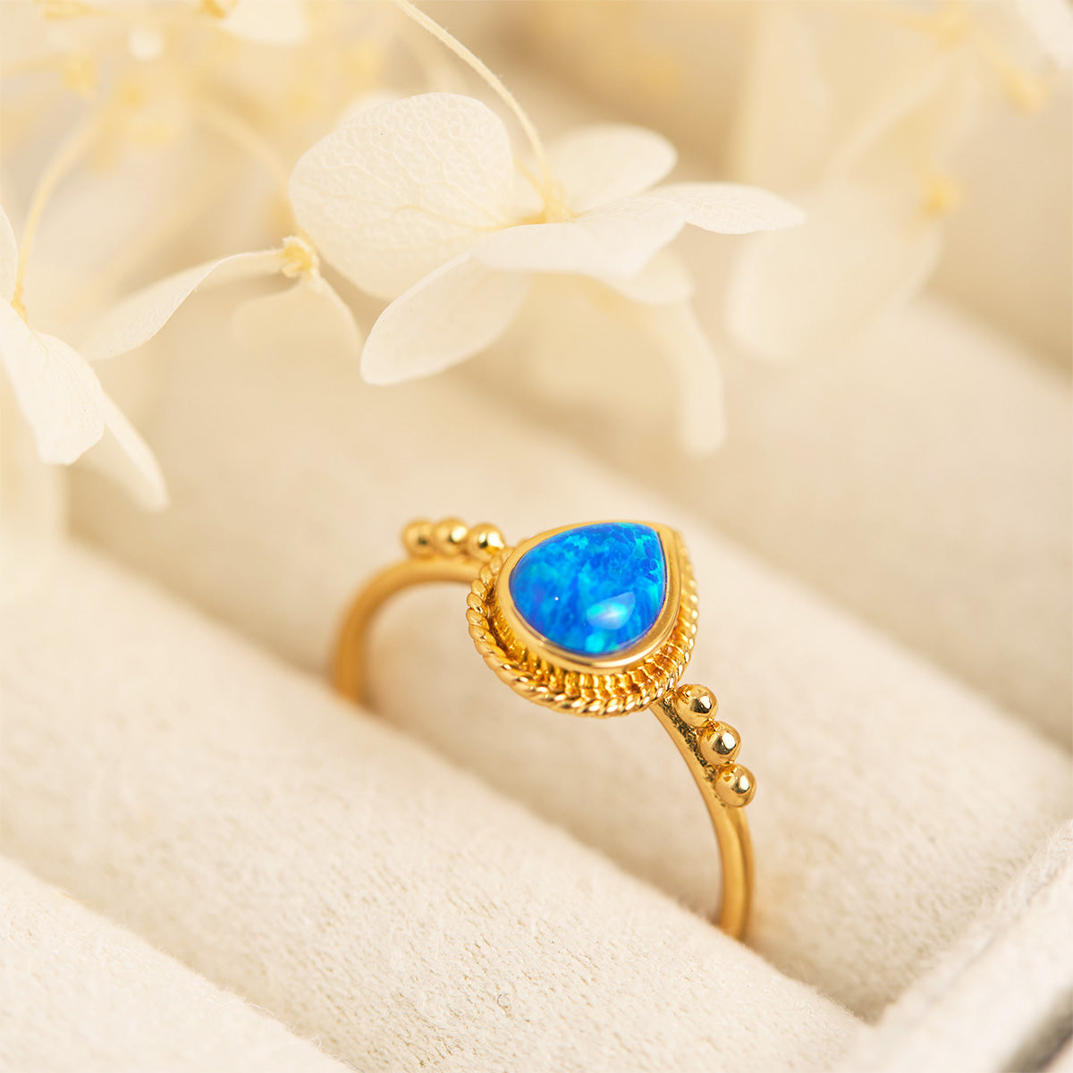 Rejoice Blue Opal Ring in Gold - Elegant Handmade Jewelry for Women, Perfect for Weddings, Anniversaries & Special Occasions
