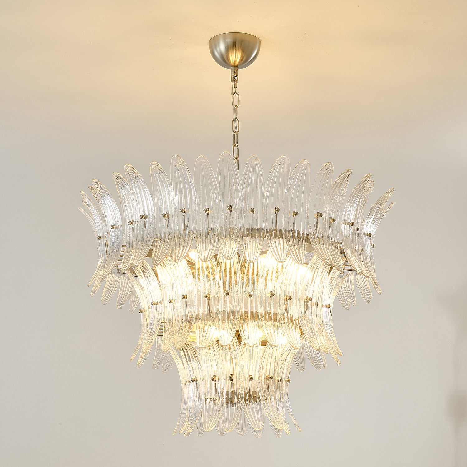 Murano Palmette Chandelier - Elegant Venetian Glass Ceiling Light Fixture for Dining Room, Living Room & Bedroom Decor