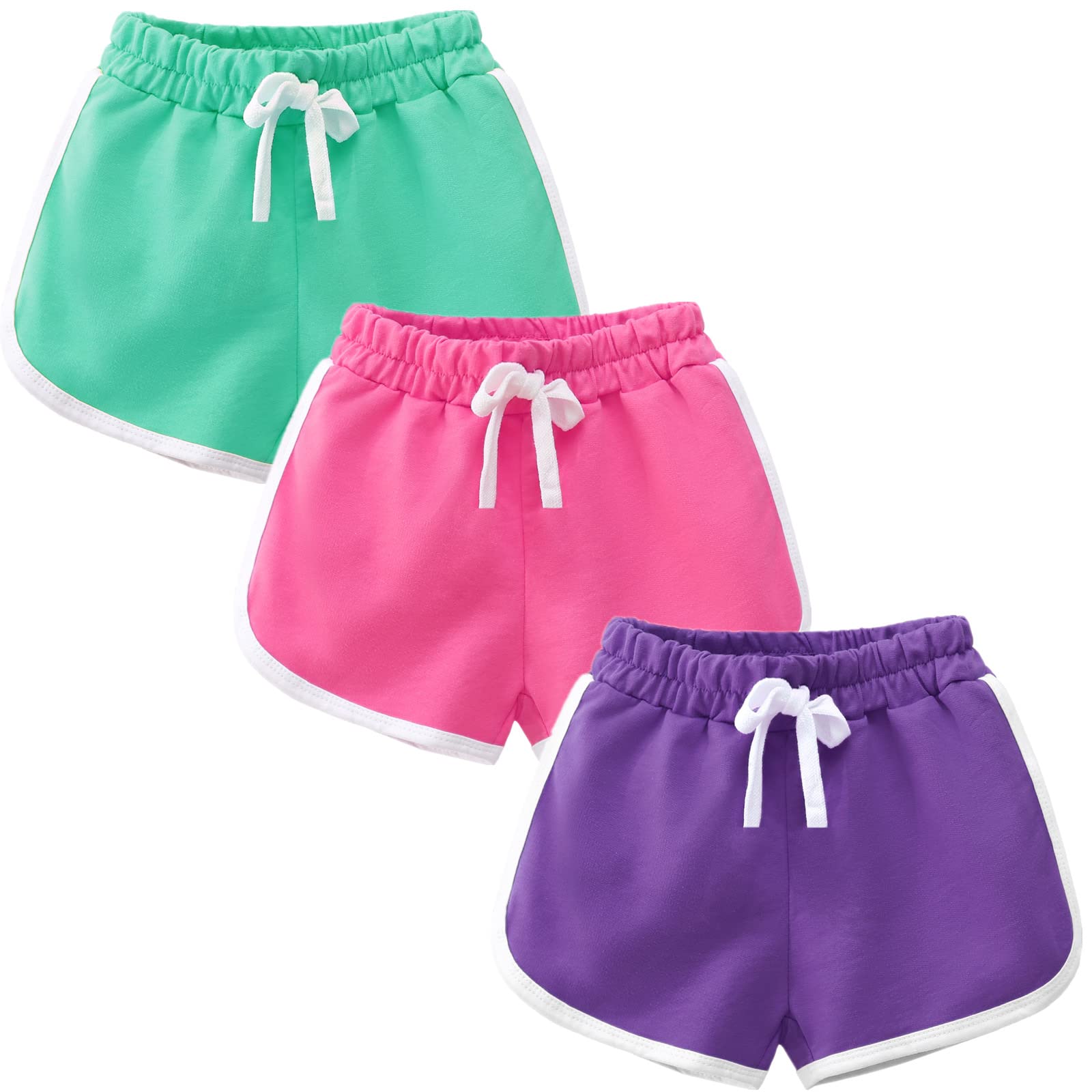 3 Pack Little Big Girls Running Shorts - Athletic Cotton Workout Shorts for Toddler Kids, Dance, Yoga & Playtime