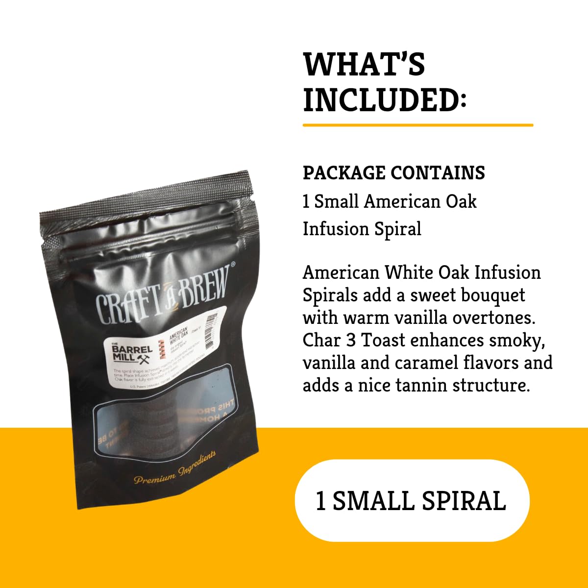 Craft A Brew - American Oak Infusion Spirals - Char 3 Toast - Home Beer Brewing Kit - Barrel Aged Flavor Enhancer for Homebrewed Beer - Smoky Vanilla Oak Spiral - 1 Small Oak Aging Spiral for 1 Gallon Batch - Perfect for Craft Beer, Whiskey & Wine Flavoring at Home