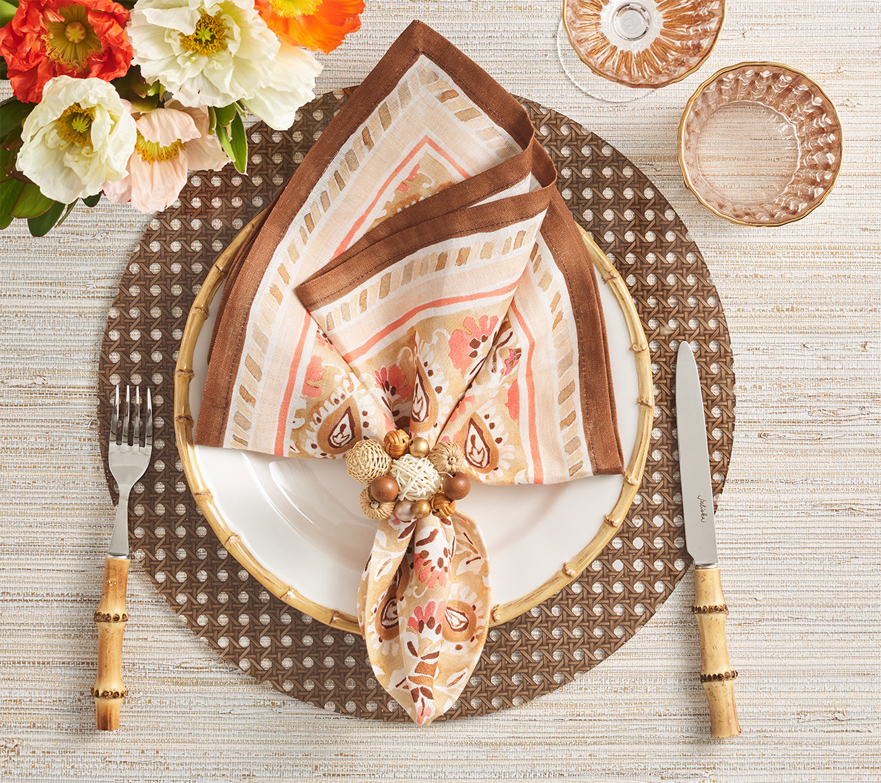 Brown Reed Placemats Set of 4 - Natural Woven Table Mats for Dining, Kitchen, or Outdoor Picnic Use