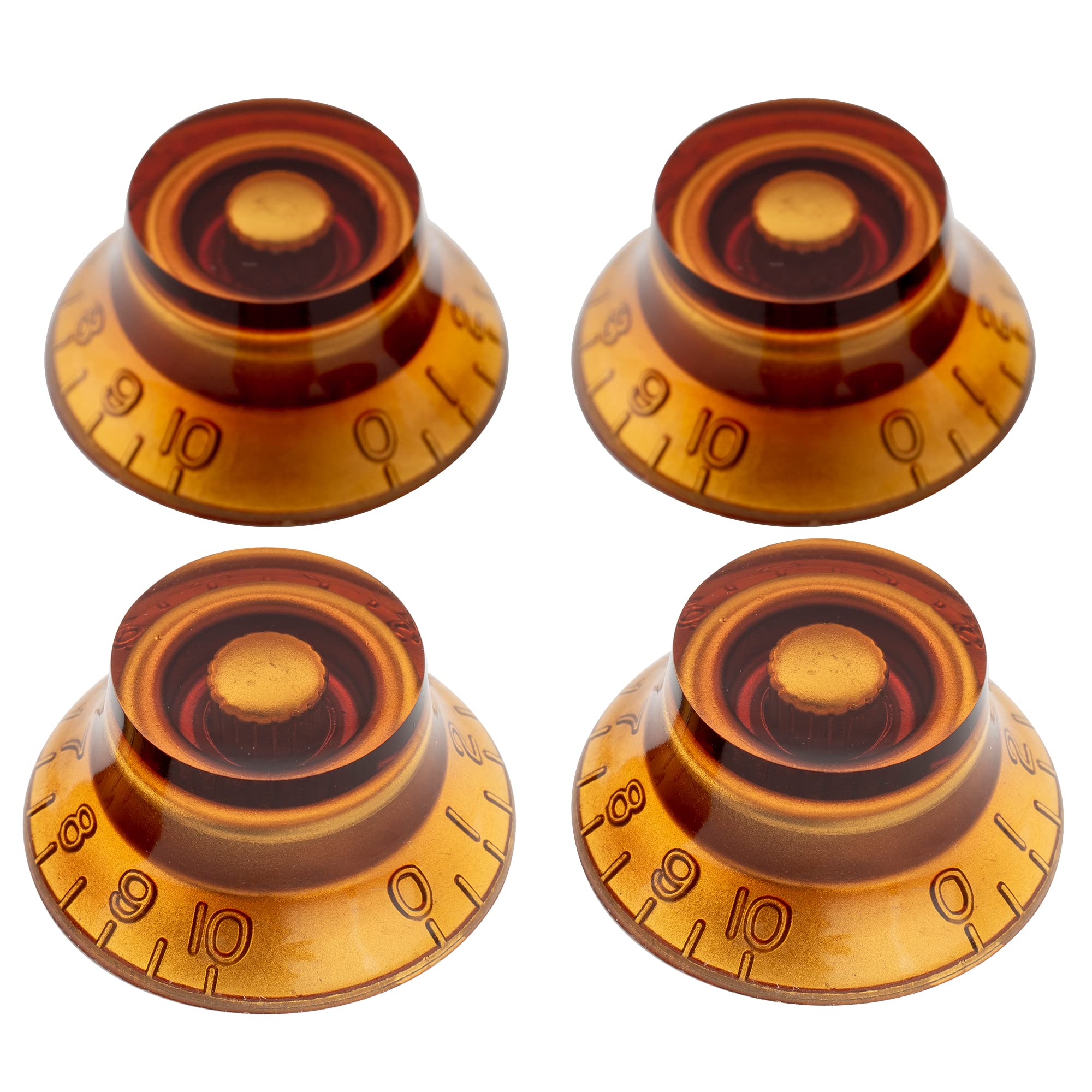Musiclily Pro Metric Electric Guitar Top Hat Knobs - 18 Spline Bell Knobs for Epiphone Les Paul & SG Guitars (Set of 4, Amber) | Replacement Parts for Guitar Upgrades & DIY Repairs