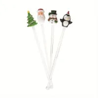 Festive Christmas Drink Stirrers Set of 4 - Holiday Cocktail Mixers for Hot Cocoa, Coffee & Party Beverages - Perfect for Xmas Celebrations, Home Decor & Gift Giving