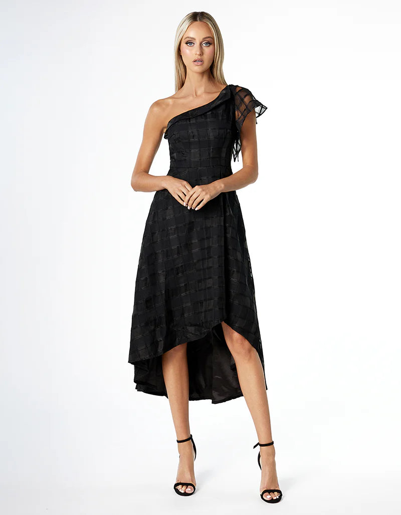 Zilpah One Shoulder A-Line Midi Dress - Elegant Women's Formal & Party Wear for Weddings, Cocktails & Evening Events