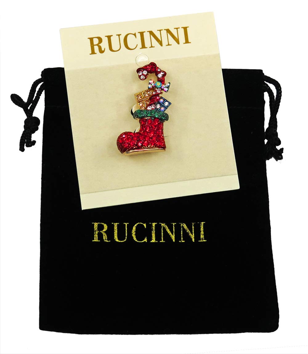 RUCINNI Gold Plated Christmas Boot Brooch with Czech Crystals - Holiday Gift & Party Wear