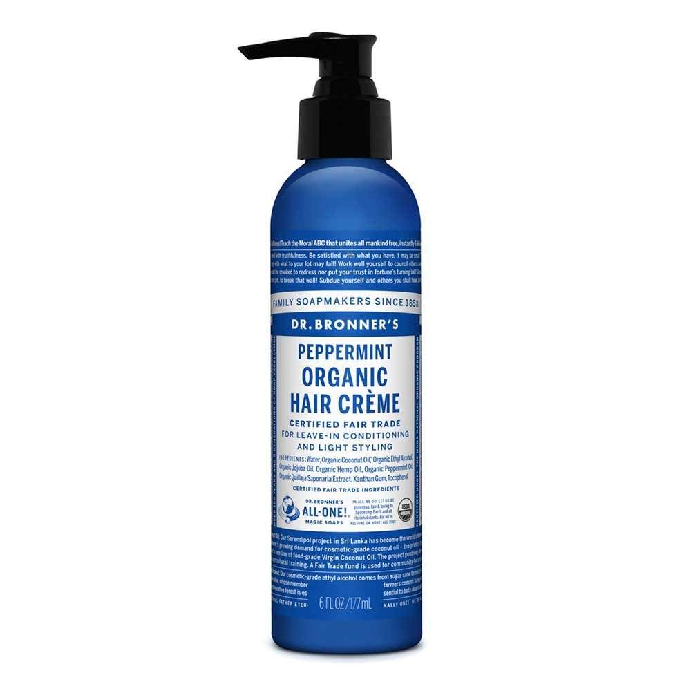Dr. Bronner's Organic Peppermint Hair Crème - Natural & Vegan Hair Moisturizer for Dry & Damaged Hair - Perfect for Daily Hydration & Scalp Care