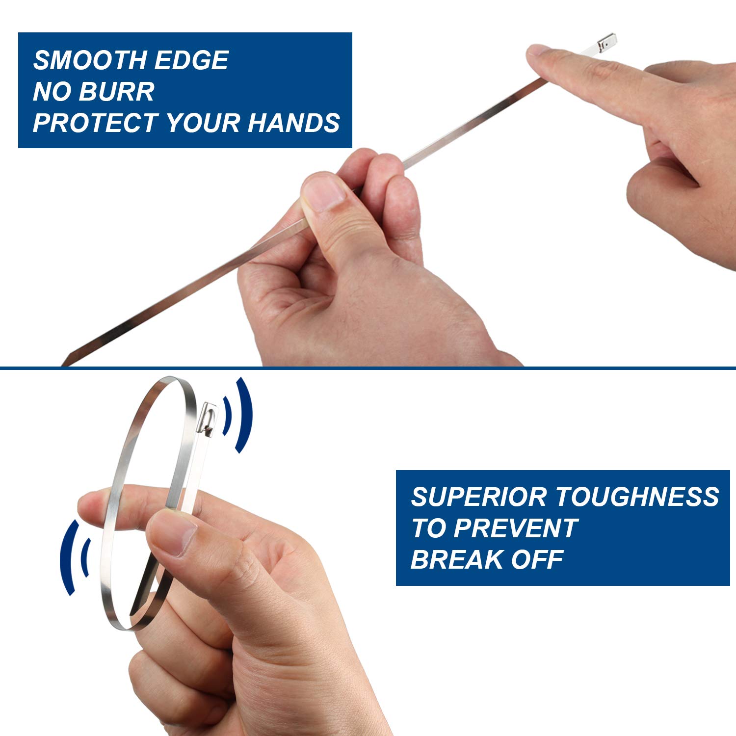 Heavy Duty 304 Stainless Steel Zip Ties 12 Inch - 200 lbs Tensile Strength Self-Locking Cable Ties (100 Pcs) - Perfect for Outdoor, Industrial, and Electrical Wiring Applications