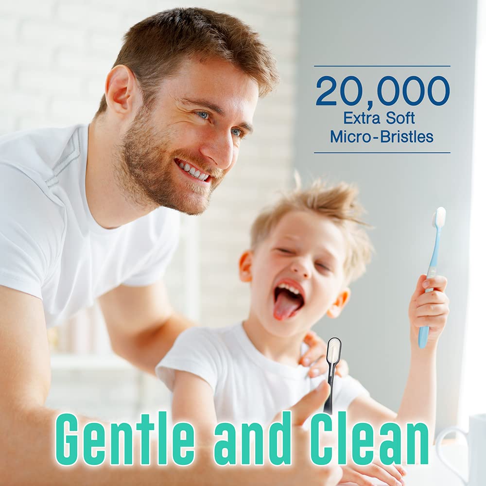 Super Soft Nano Toothbrush with 20,000 Bristles - Gentle Gum Care for Sensitive Teeth - Includes Travel Case (Black/White) - Perfect for Adults & Kids - Ideal for Travel, Daily Oral Care, and Sensitive Gum Protection
