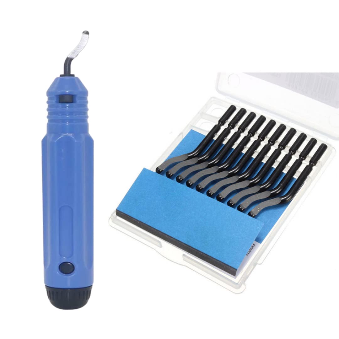 Premium Deburring Tool Kit with Ergonomic Nb1100 Handle & 10 Bs1010 Rotary Blades - Professional Metal, Wood, Plastic Scraper for Smooth Edges on Aluminum, Copper Pipes - Ideal for DIY, Woodworking & Metal Fabrication Projects