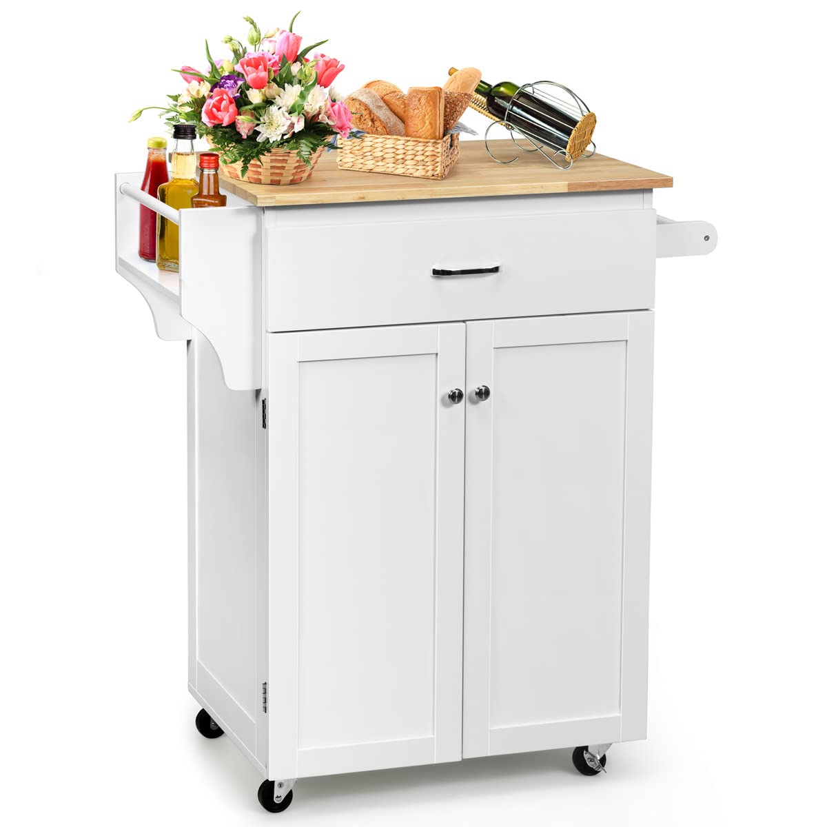 PETSITE Kitchen Island Cart with Wheels - Rolling Mobile Kitchen Storage Cabinet with Drawers, Spice Rack & Towel Rack - Perfect for Small Kitchens, Apartments & Food Prep Stations