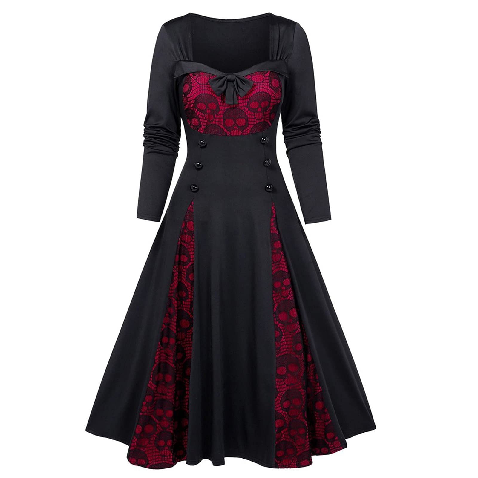 Vintage Halloween Dresses for Women - Long Sleeve Swing Dress with Witch Costume Details | Elegant Casual Sun Dress for Halloween Parties, Cosplay & Themed Events | Perfect for Trick-or-Treating, Costume Contests & Spooky Celebrations