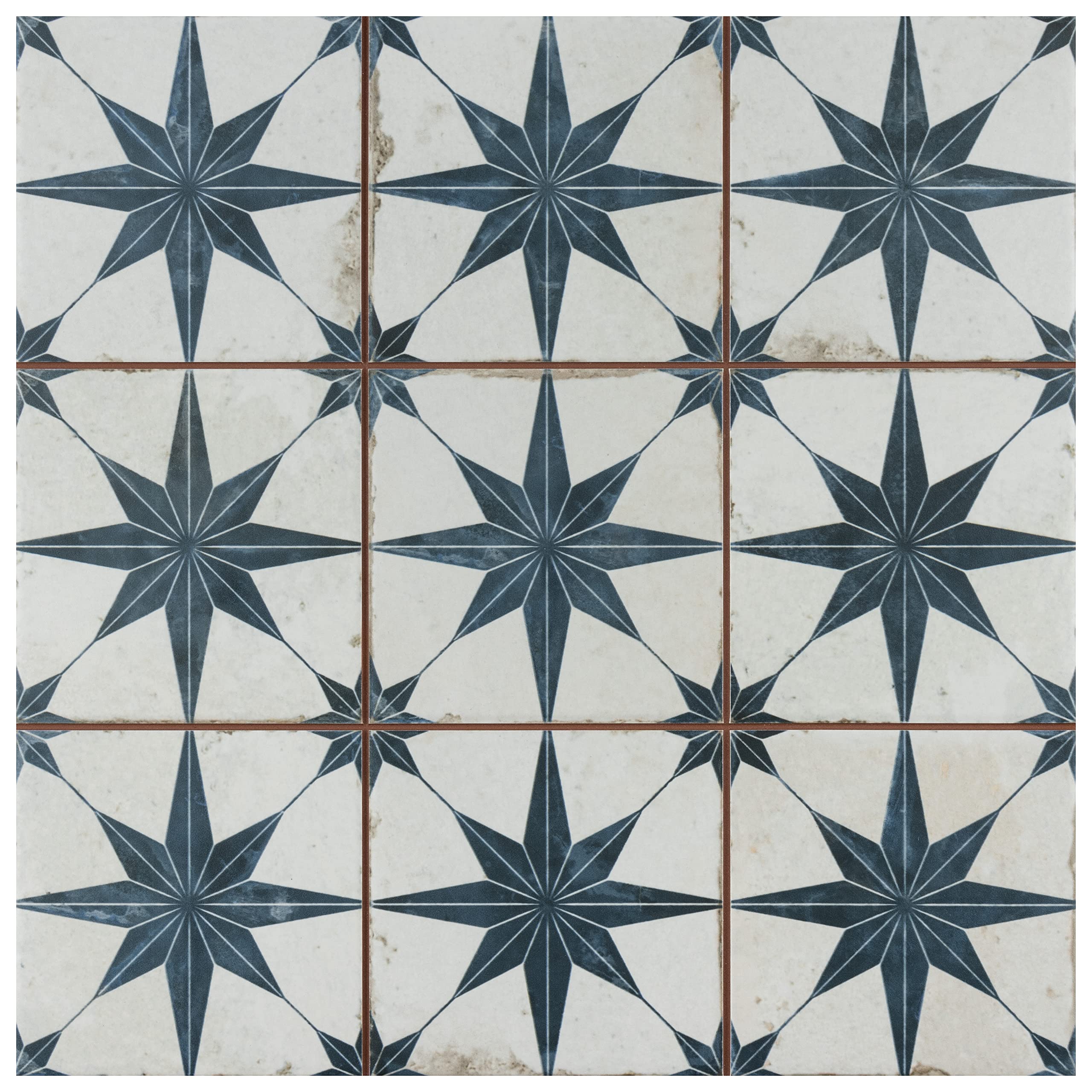 Merola Tile Harmonia Kings Star Blue 13x13 Inch Ceramic Floor & Wall Tile - Perfect for Bathroom, Kitchen Backsplash & Home Decor