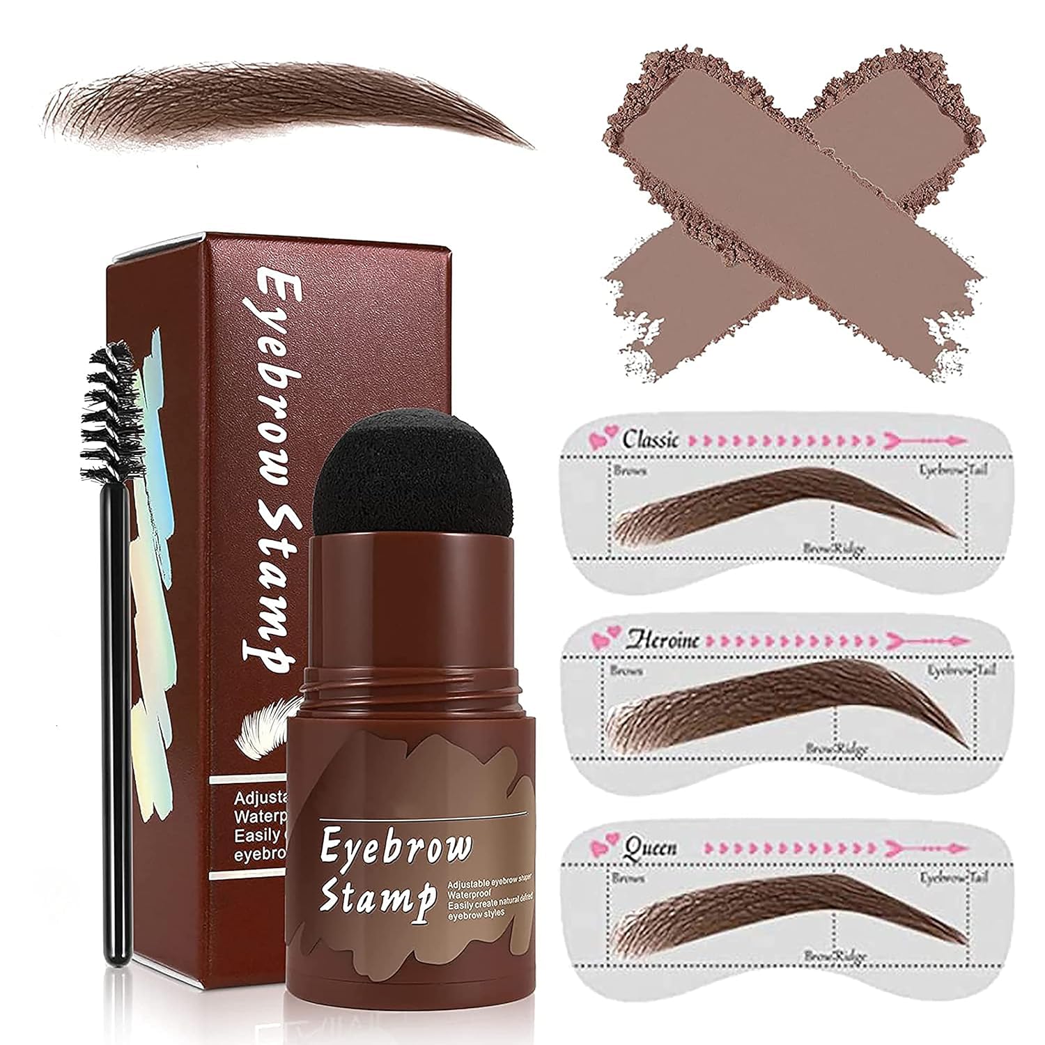 Adbeni Hairline Shadow Powder Stick - Eyebrow & Hair Powder for Natural Look, Brown (1 Pack) | Includes Eyebrow Stencil | Perfect for Daily Makeup & Touch-Ups