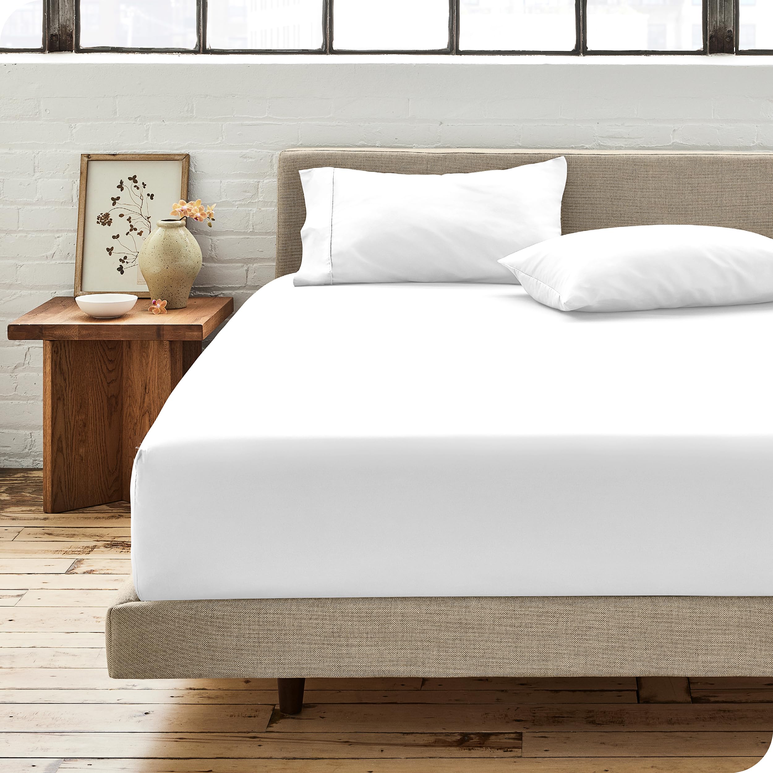 Bare Home 100% Organic Cotton King Size Fitted Sheet - 300 Thread Count Percale Weave - Breathable & Lightweight - Deep Pocket Design (King, White) - Perfect for Luxury Bedrooms, Guest Rooms & Vacation Homes