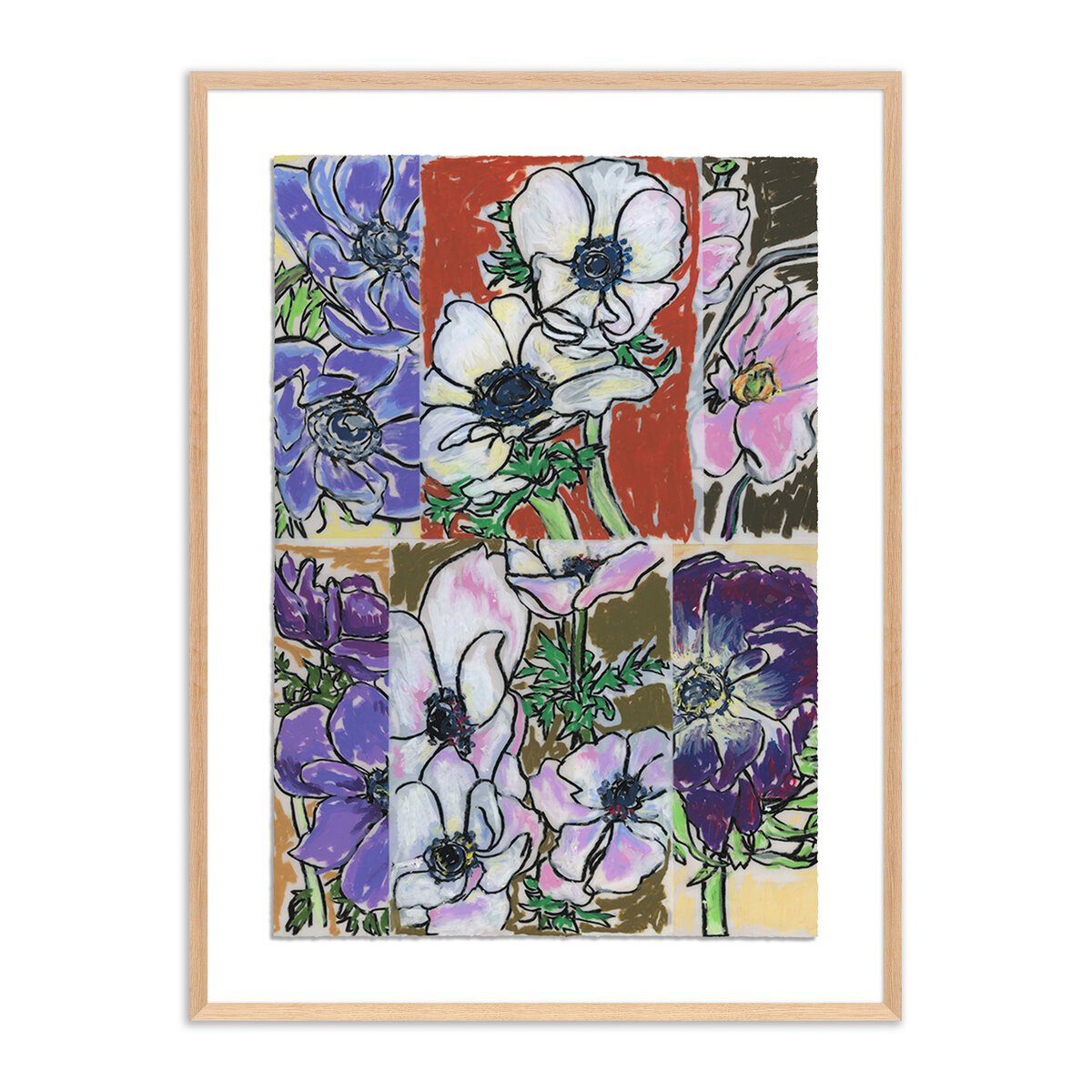 Anemone Collage 2 By Katie Chance - 18x24 Inch White Oak Framed Wall Art - Perfect for Living Room, Bedroom & Office Decor
