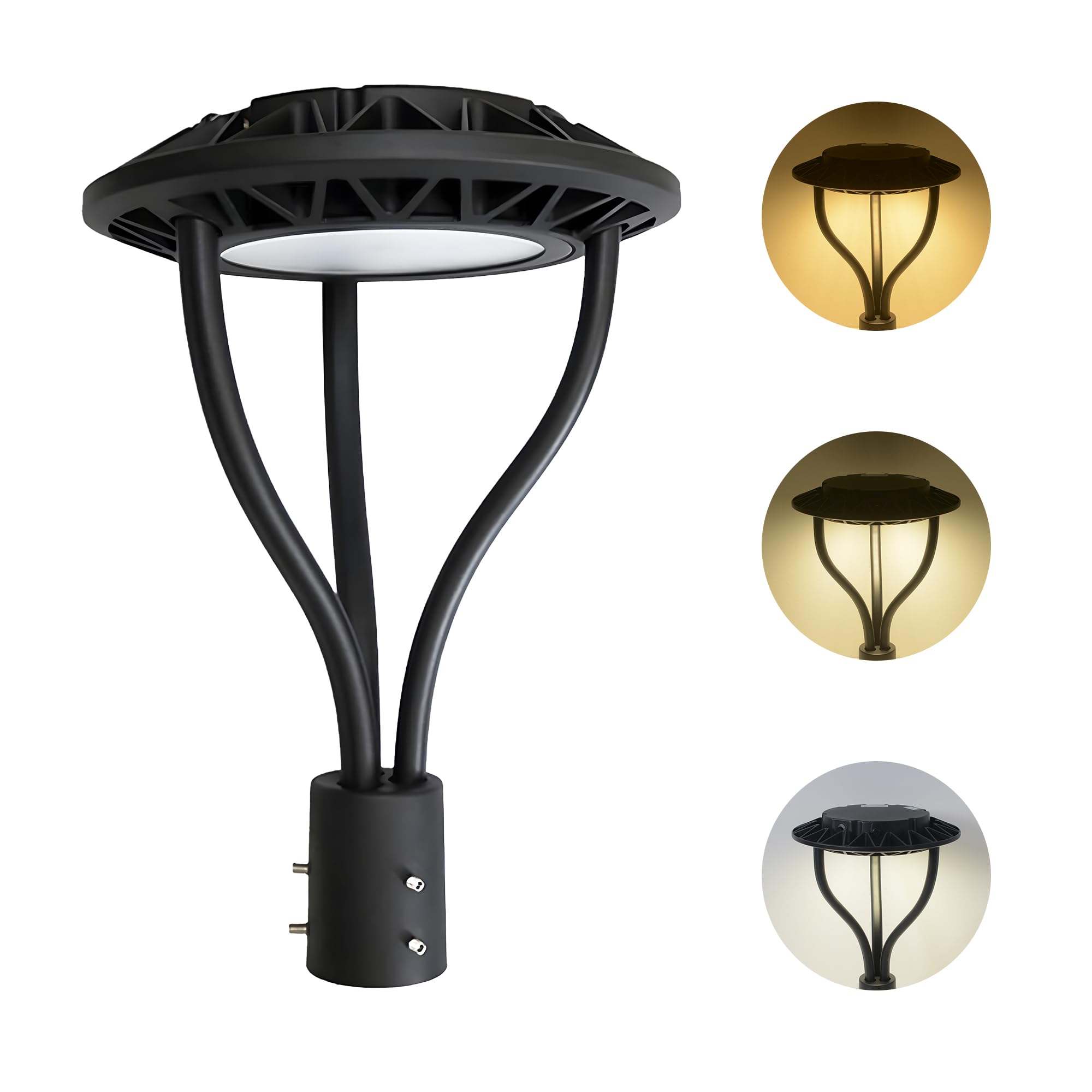 Dusk to Dawn LED Post Top Pole Lights - 20W/30W/40W/60W Selectable, 3000K/4000K/5000K Adjustable CCT - ETL & DLC Approved Outdoor Lighting for Garden, Pathway, School & Street - Energy Efficient Commercial & Residential Area Lights