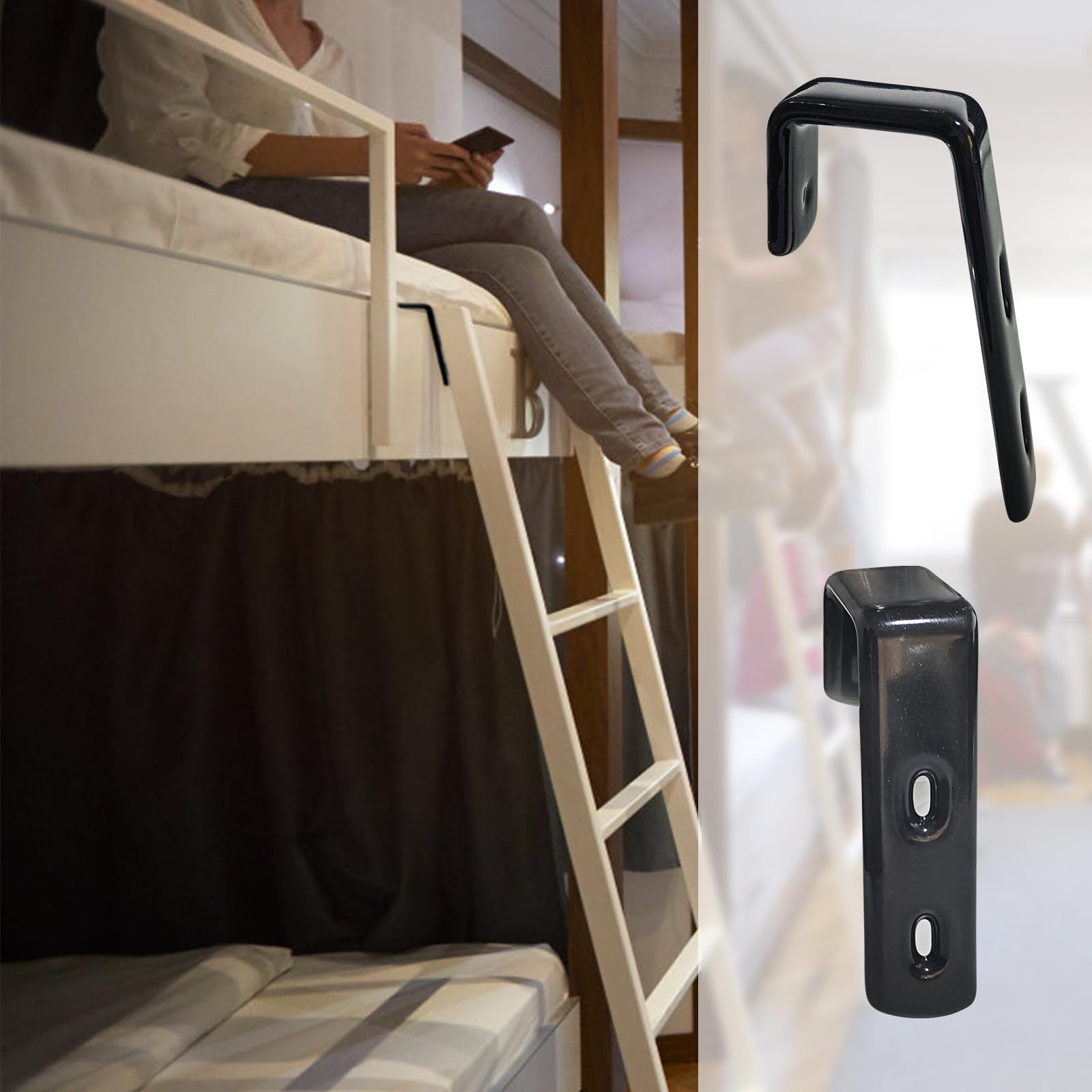 4PCS Heavy Duty Iron Bunk Bed Ladder Hooks - PVC Coated Stainless Steel Angled Brackets for Loft Beds, Garage Storage & Utility Hanging - Durable Hardware for Home Organization & Space Saving Solutions