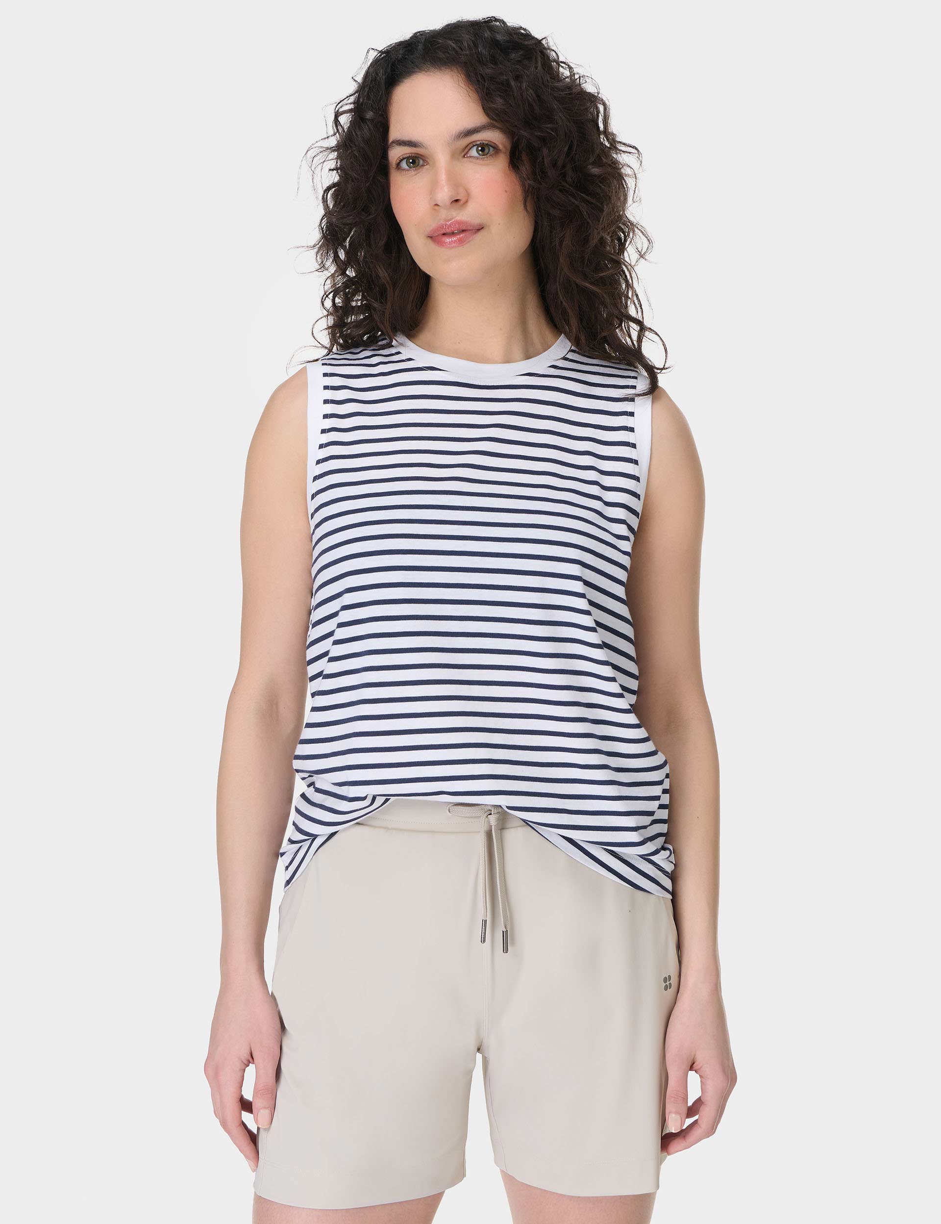 Essential Sleeveless Vest for Women - White & Navy Striped Casual Tank Top | Perfect for Summer, Layering, and Outdoor Activities
