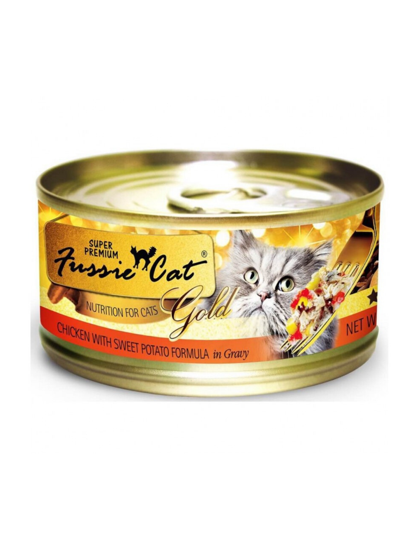 Fussie Cat Super Premium Gold Label Chicken & Sweet Potato Wet Cat Food - Grain-Free, High Protein, 80g Cans - Perfect for Adult Cats & Kittens with Sensitive Stomachs