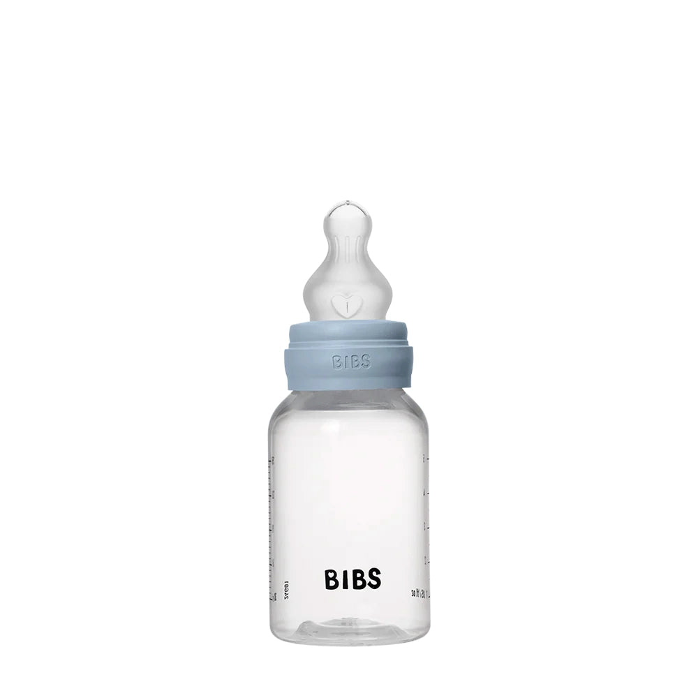 Premium Baby Feeding Set - 150ml Plastic Bottle with Silicone Bibs (Baby Blue) | Newborn Essentials for Mess-Free Feeding at Home & On-the-Go