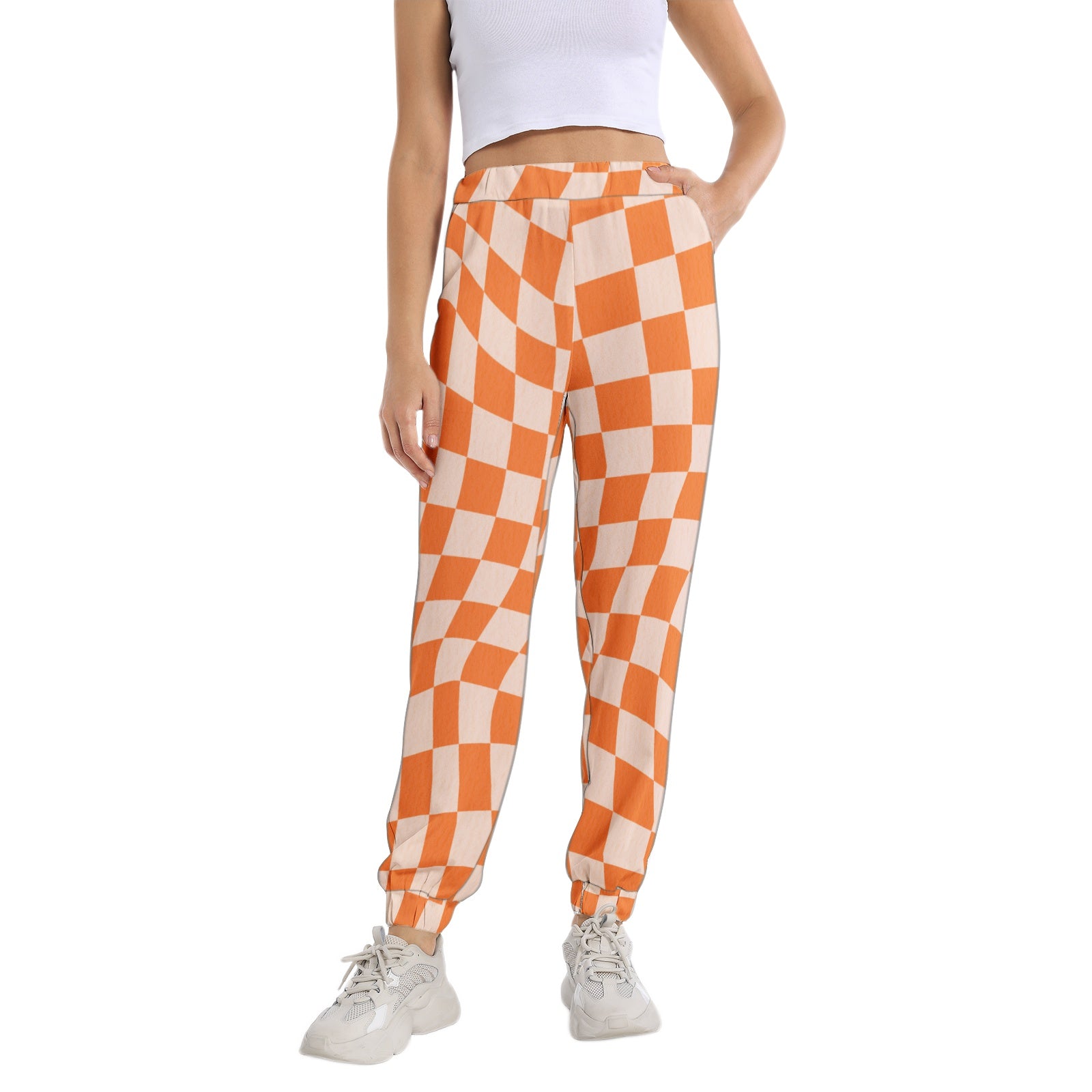 Retro Checkered Elastic Waist Tapered Sweatpants for Women - Comfortable Lounge Pants for Yoga, Running & Casual Wear