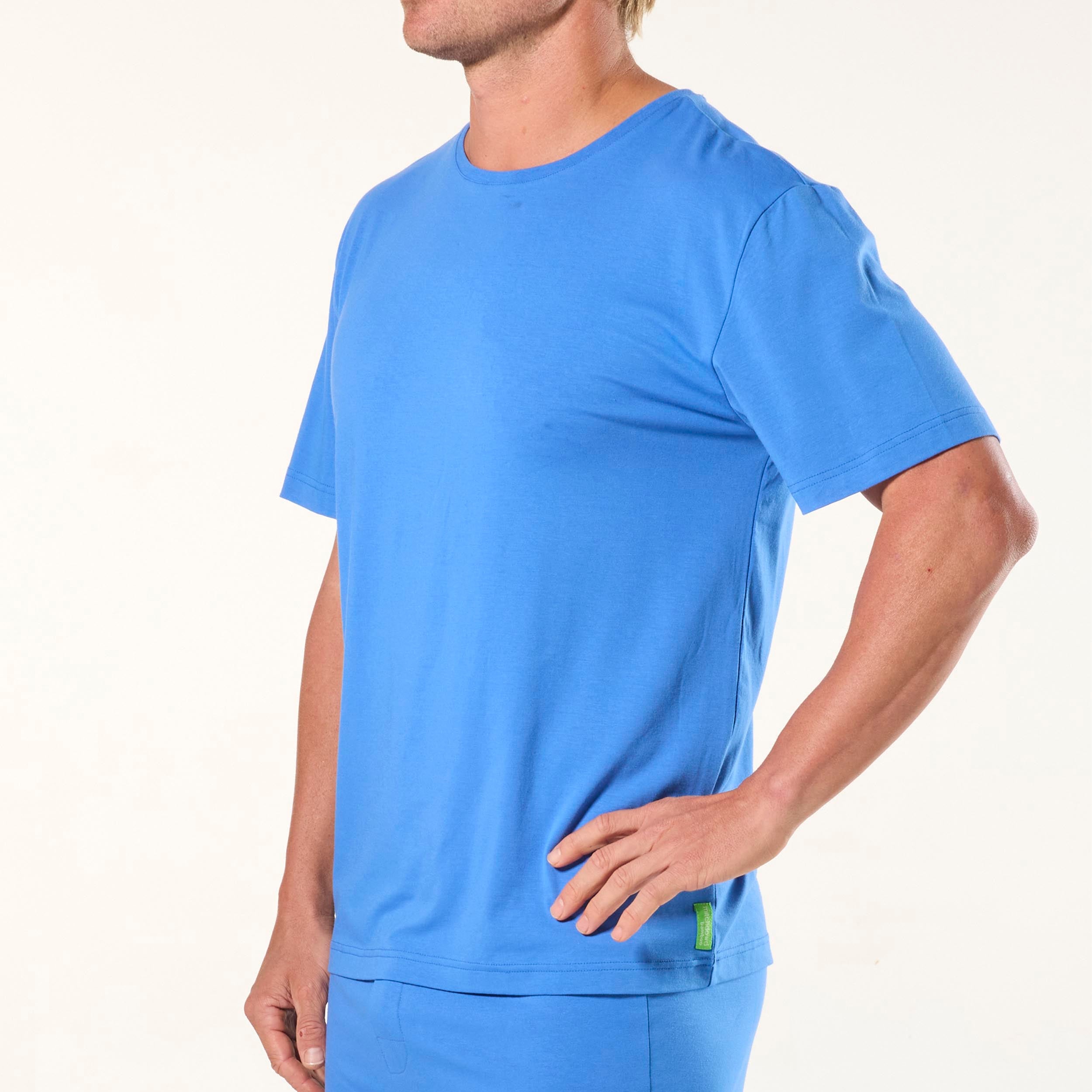 Breathable Men's Soft Bamboo Sleep Tee - Comfortable Blue Nightshirt for Relaxing at Home & Lounging