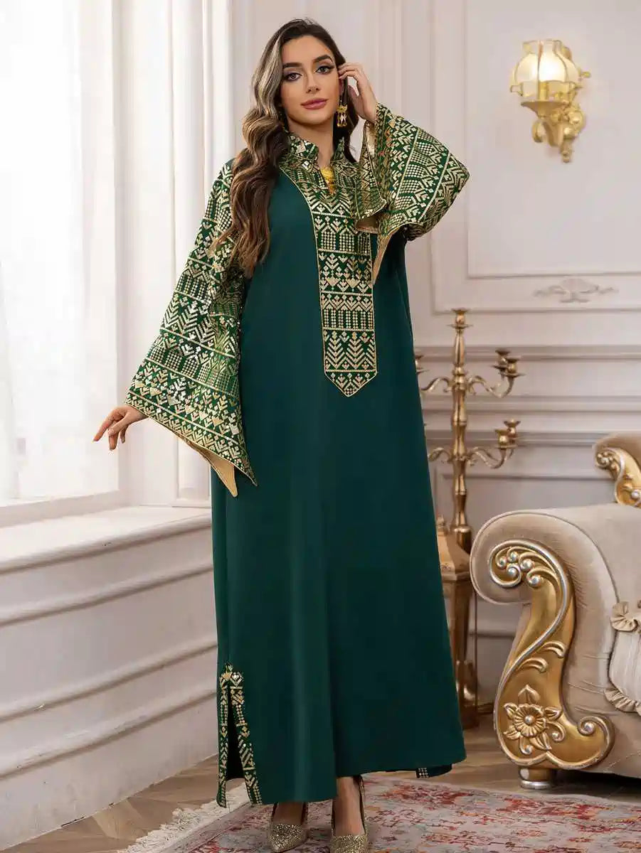 Elegant Eid Embroidery Sequins Caftan Dress for Women - Flowy Long Kaftan Gown with Beaded Details #25474 | Perfect for Eid Celebrations, Weddings & Special Occasions