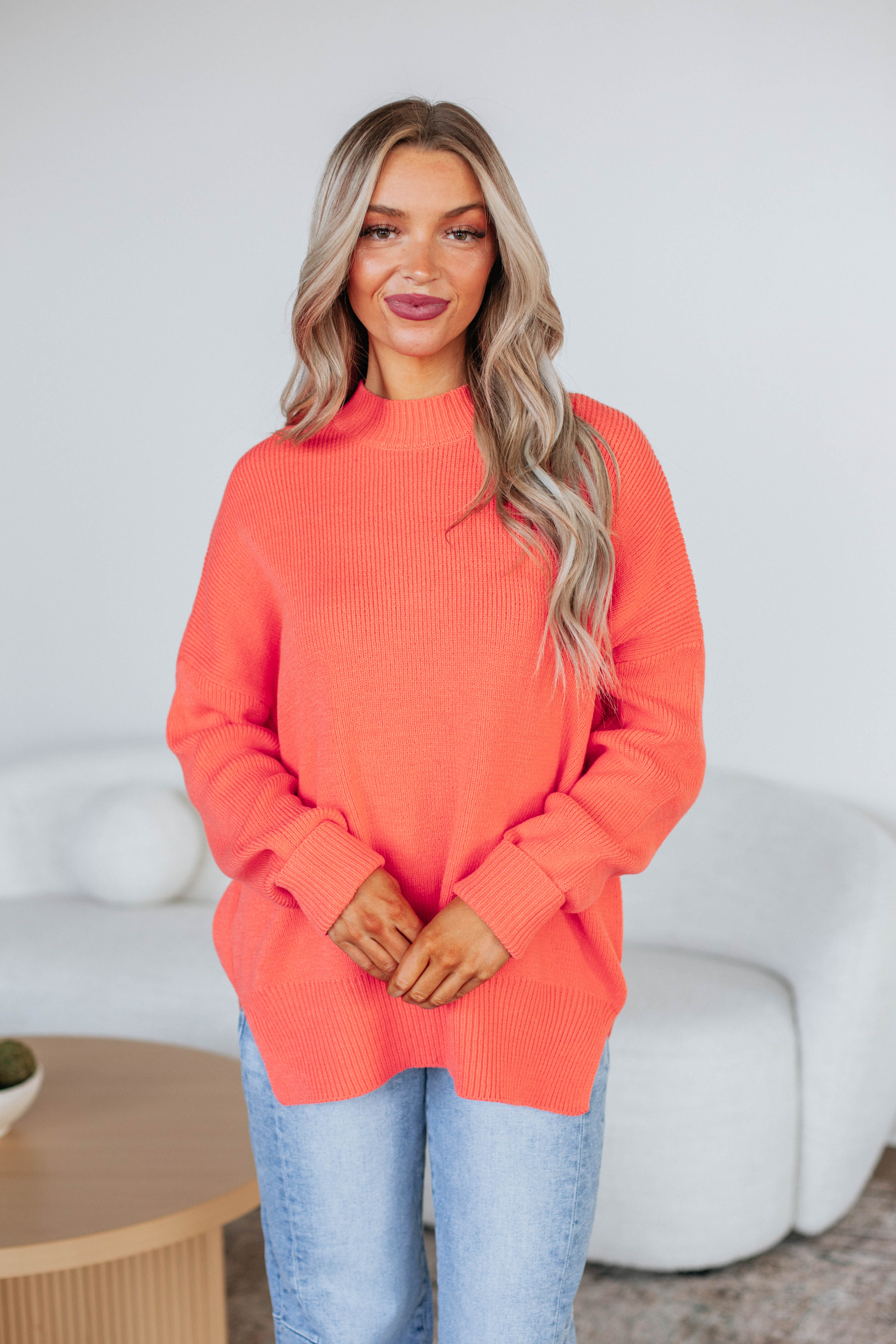 Women's Chelsea Mock Neck Sweater in Sorbet - Soft Knit Pullover for Fall & Winter | Perfect for Casual Outfits & Layering