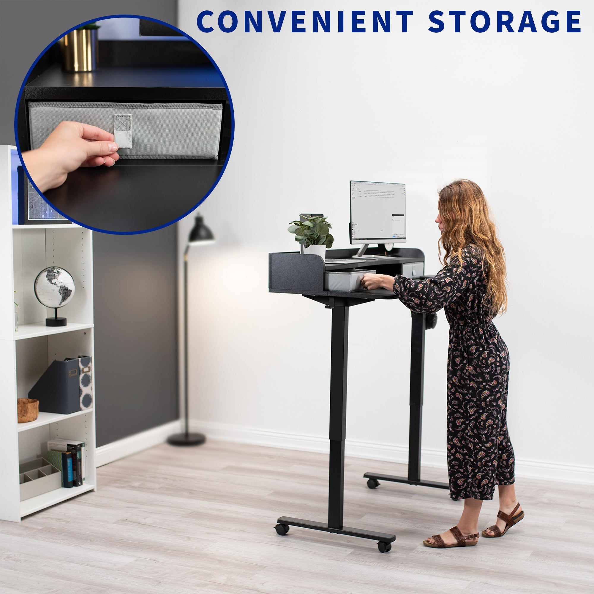 EY Series 48 x 24 Inch Two-Tier Mobile Electric Standing Desk with Storage - Perfect for Home Office, Study Room & Small Workspace