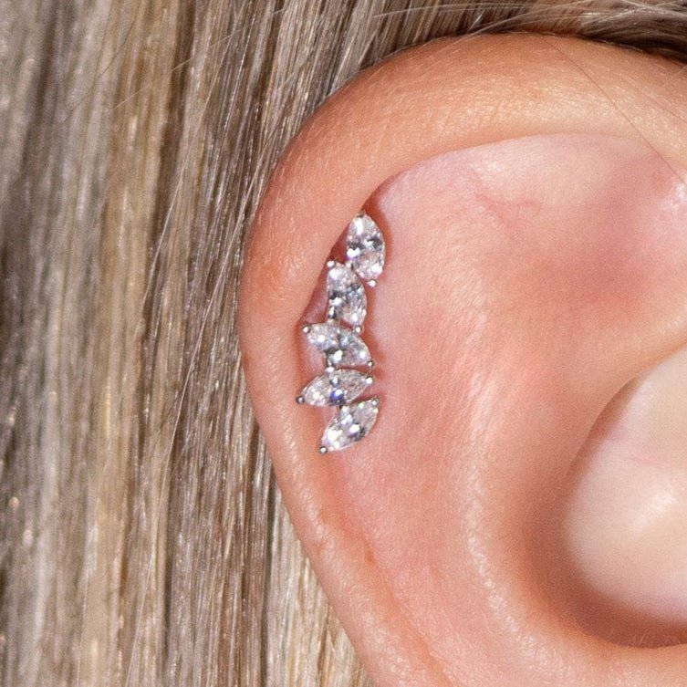 14k White Gold Marquise Wing Ear Climber Flat Back Stud Earrings - Elegant Dangle Earrings for Women, Perfect for Parties, Weddings & Special Occasions