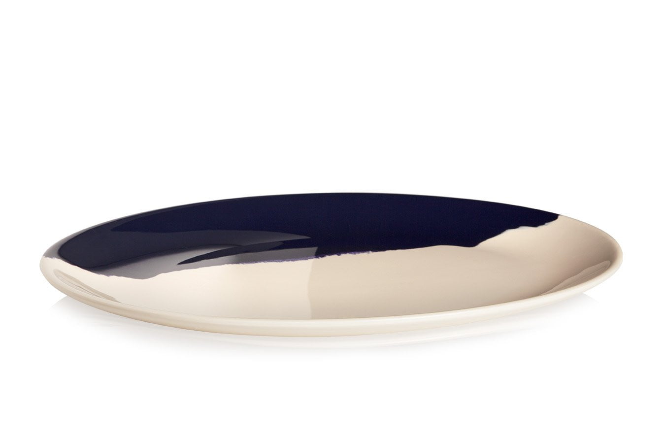 1/2 & 1/2 Ivory and Navy Melamine Salad Serving Set - 5 Piece Dinnerware for Outdoor Picnics, BBQs, and Party Entertaining