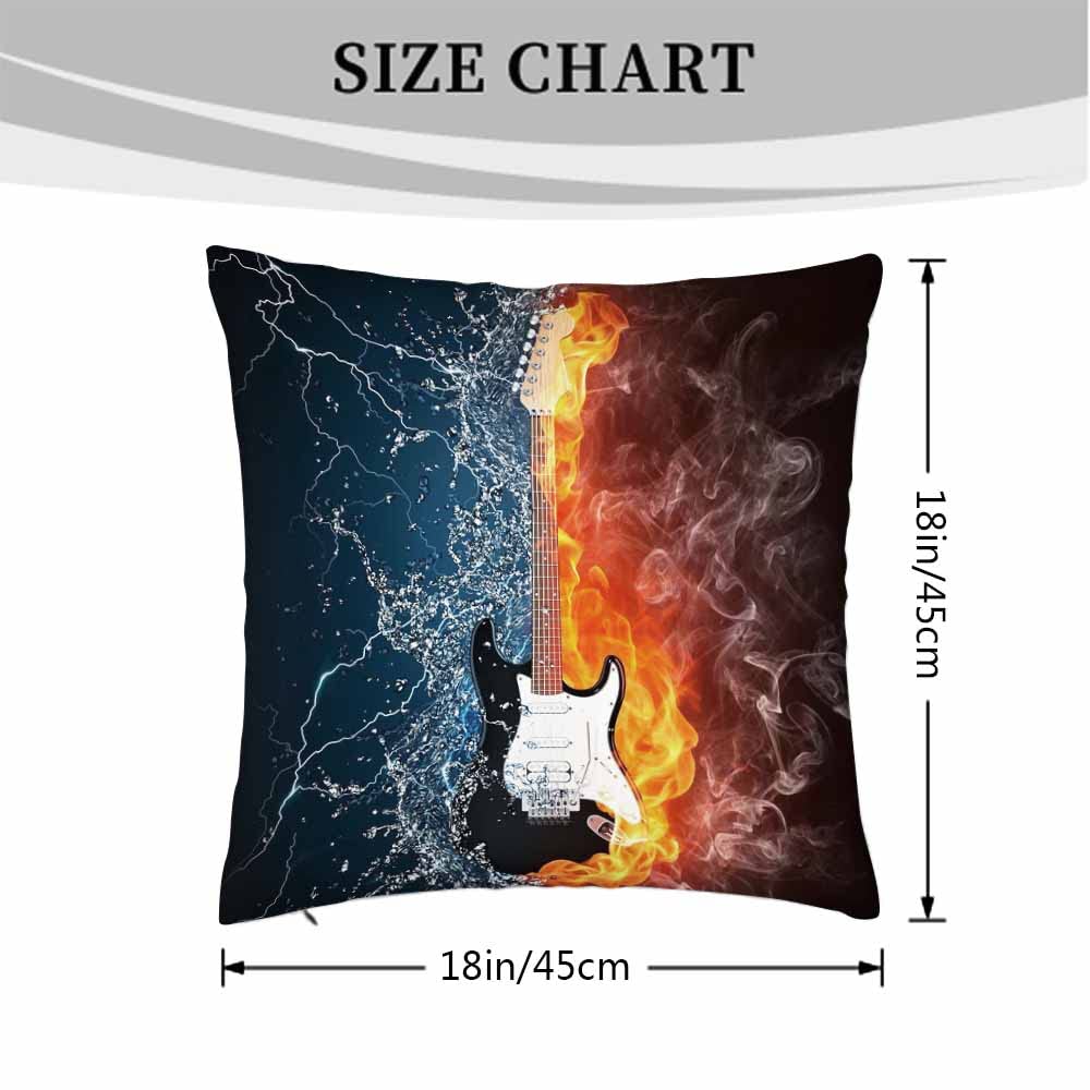 Electric Guitar Music Throw Pillow Covers 18x18 Inch - 2 Pack Soft Decorative Cushion Covers with Burning Fire & Liquid Water Design for Sofa, Couch, Bed - Perfect for Music Lovers' Living Room & Bedroom Decor
