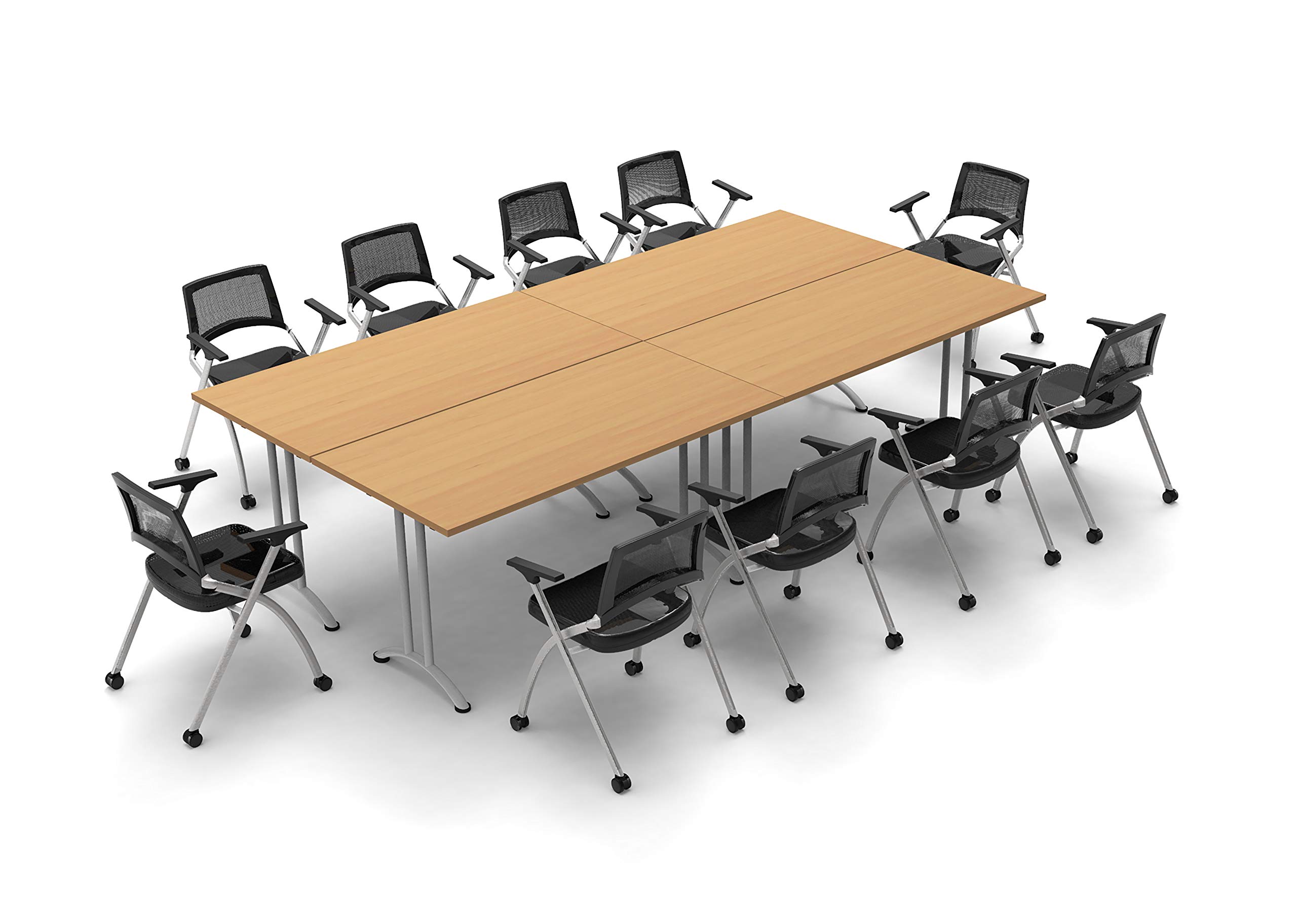 10-Person Folding Conference Table with 14 Chairs - Beech Wood Meeting & Seminar Table Set, Foldable for Easy Storage - Perfect for Classrooms, Offices & Events