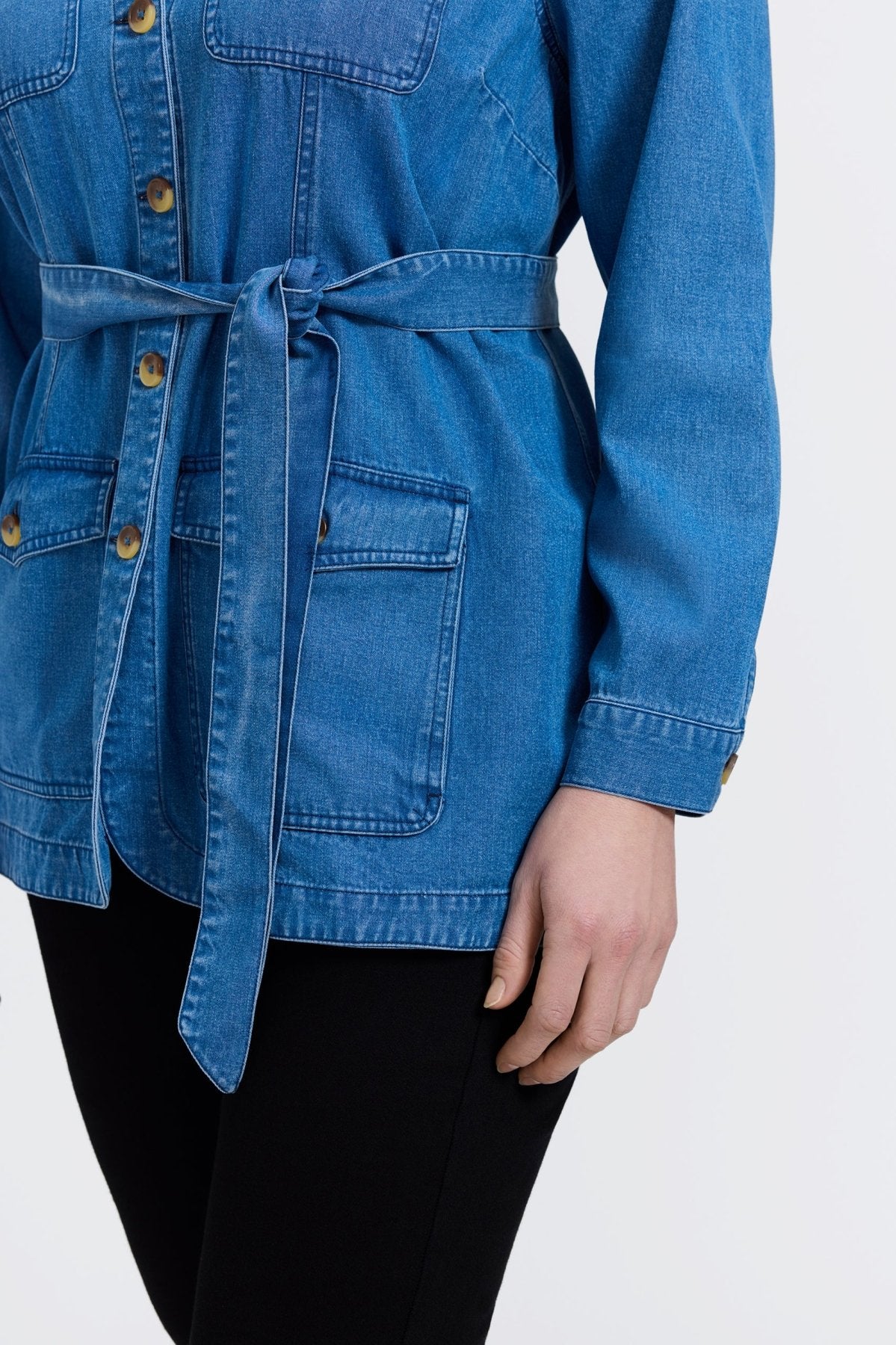 Stella Plus Women's Tencel® Denim Long Sleeve Belted Jacket - Stylish Casual Outerwear for Fall & Spring | Perfect for Work, Date Night & Weekend Outings