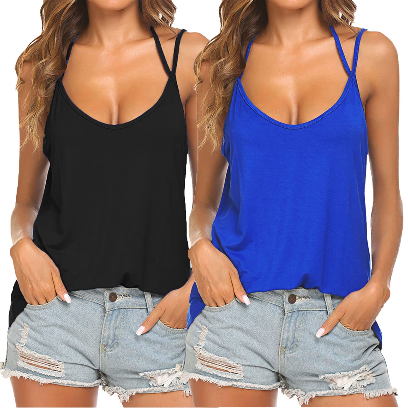 Tobrief Women's Sexy V-Neck Halter Spaghetti Strap Backless Cami Tank Top - Summer Beachwear, Club Outfit, Casual Date Night Shirt