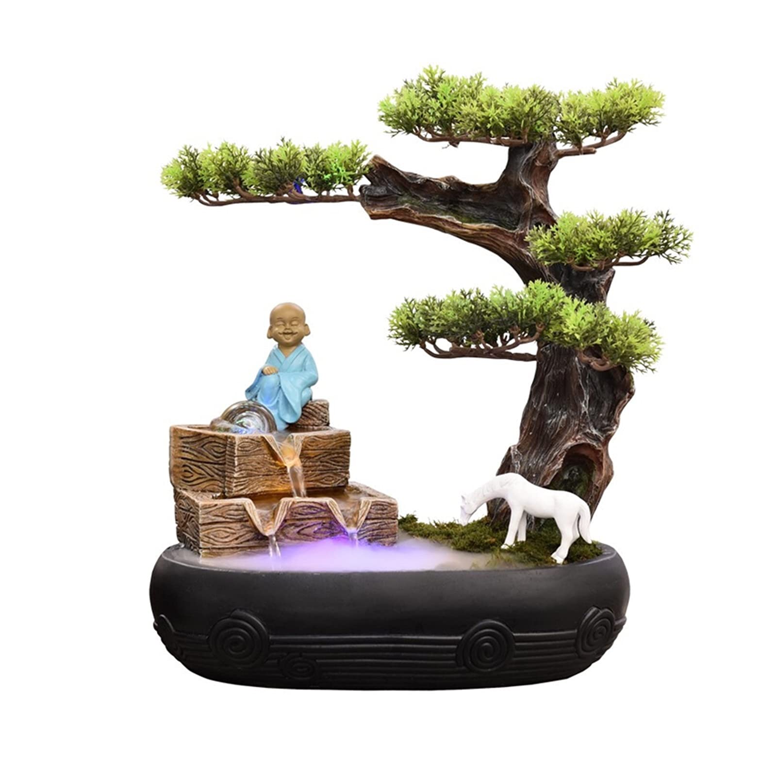 Resin Desktop Waterfall Fountain - Feng Shui Meditation Decor for Living Room & Office | Indoor Rockery Water Feature with Creative Design | Perfect for Home, Office, Spa & Meditation Spaces
