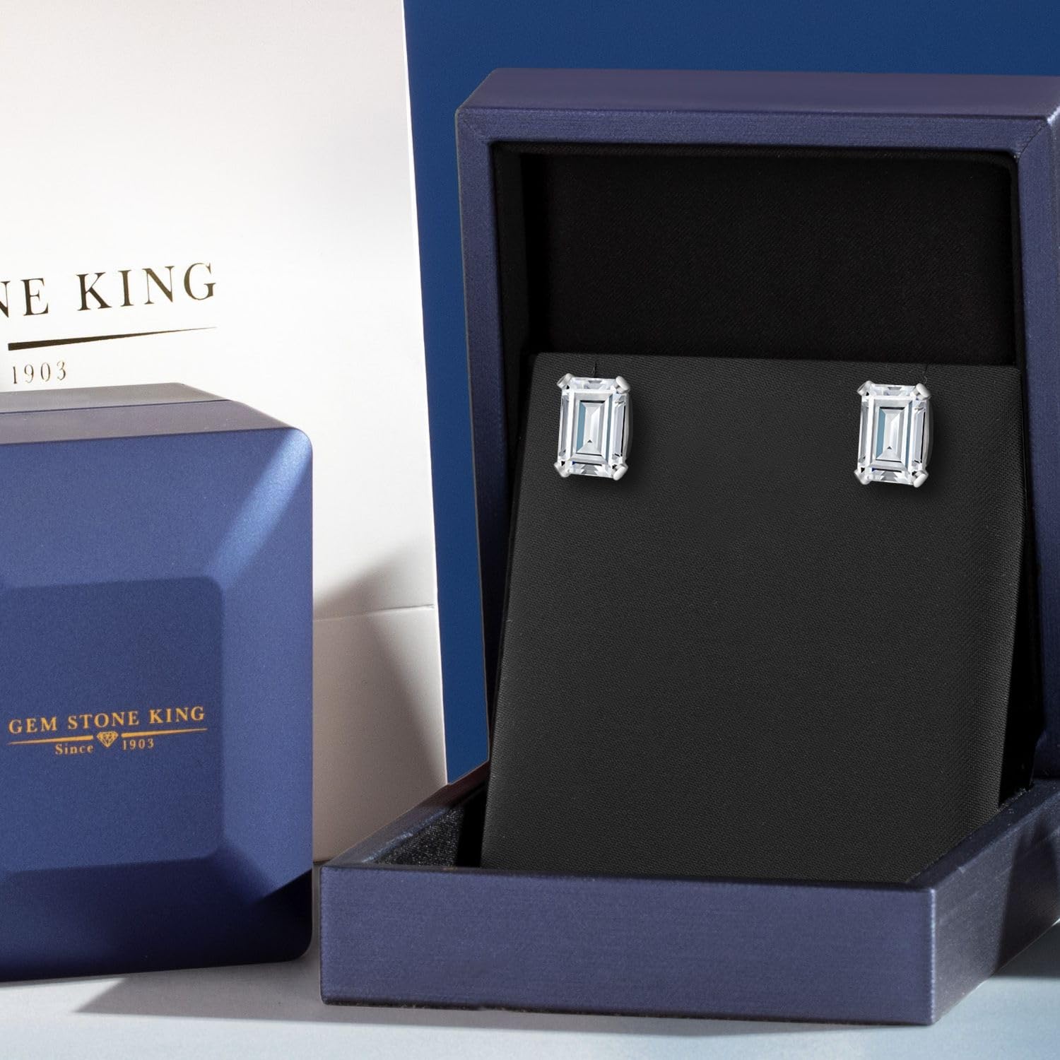 Gem Stone King 925 Sterling Silver 6X4MM Emerald Cut Gemstone Birthstone Stud Earrings for Women & Men - Perfect Gift for Birthday, Anniversary & Special Occasions