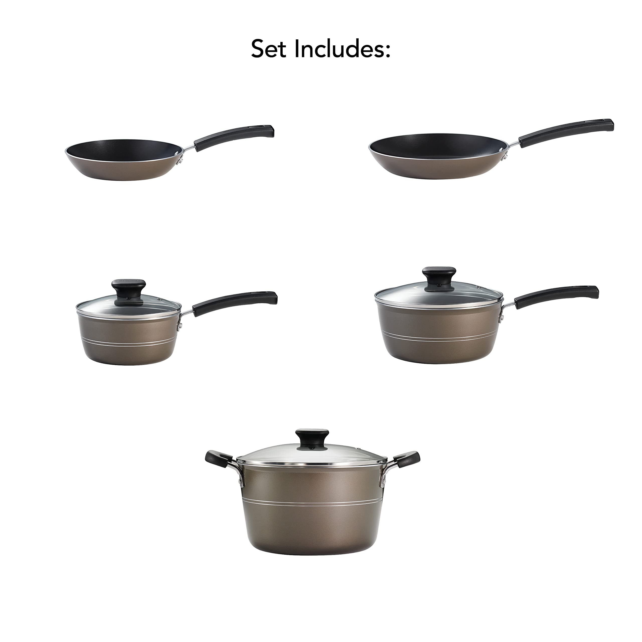 Tramontina Sicilia 8-Piece Nonstick Cookware Set with Glass Lids - Aluminum Pots and Pans Kitchen Set (Hazelnut) - Perfect for Sauteing, Boiling & Everyday Cooking